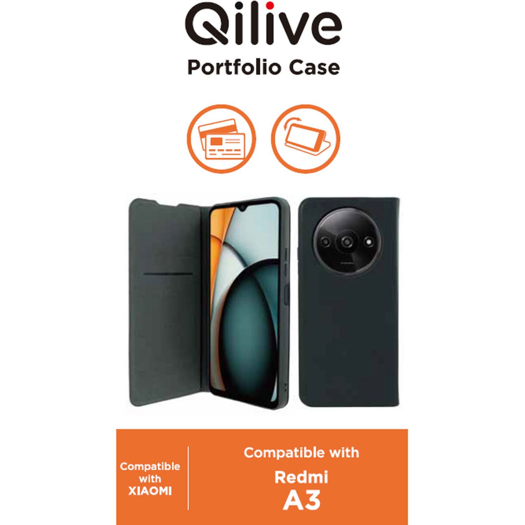 Voir la diapositive 2 : QILIVE Étui folio pour Xiaomi Redmi A3 - Noir