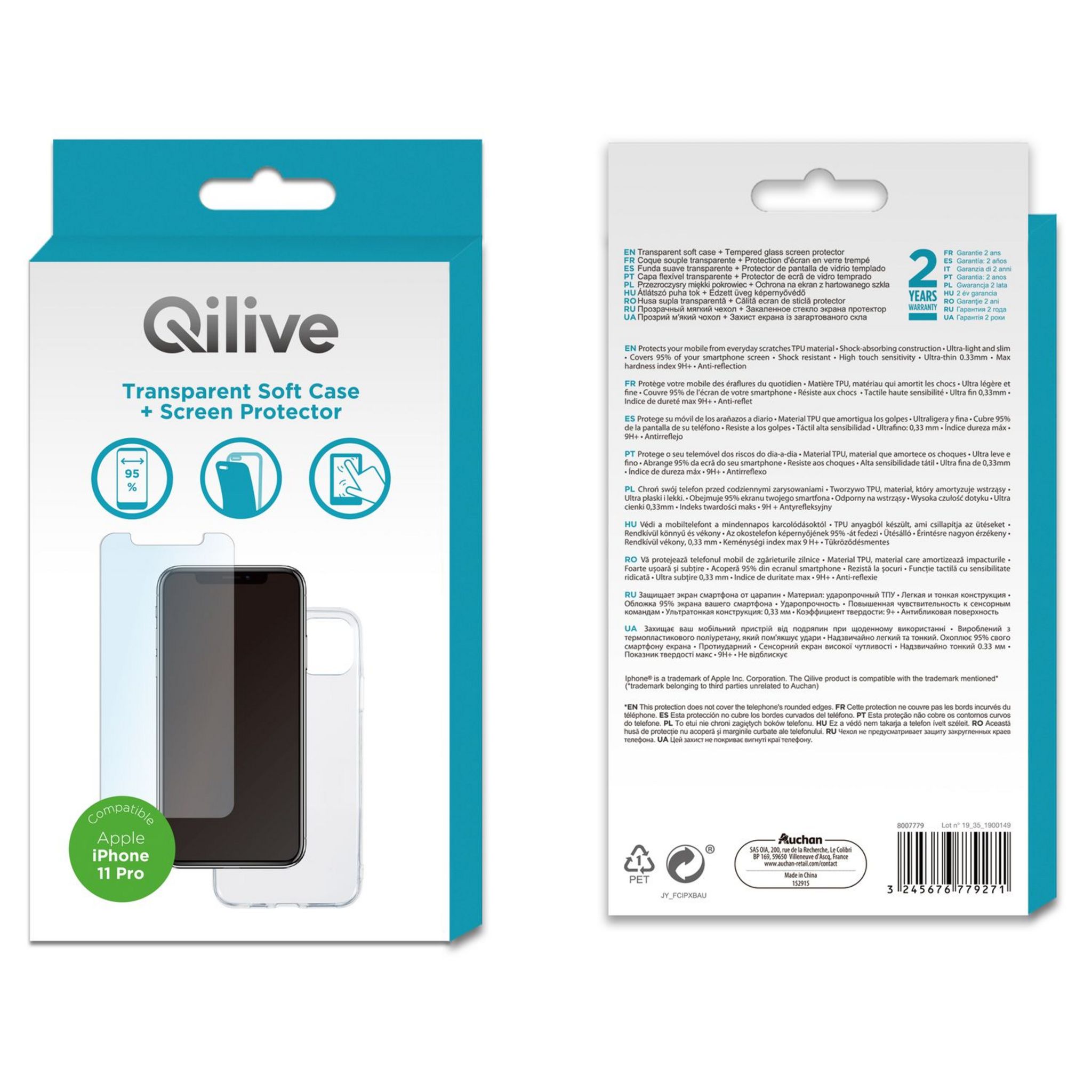 Voir la diapositive 2 : QILIVE Coque+Verre trempé pour Apple iPhone 11 - Transparent