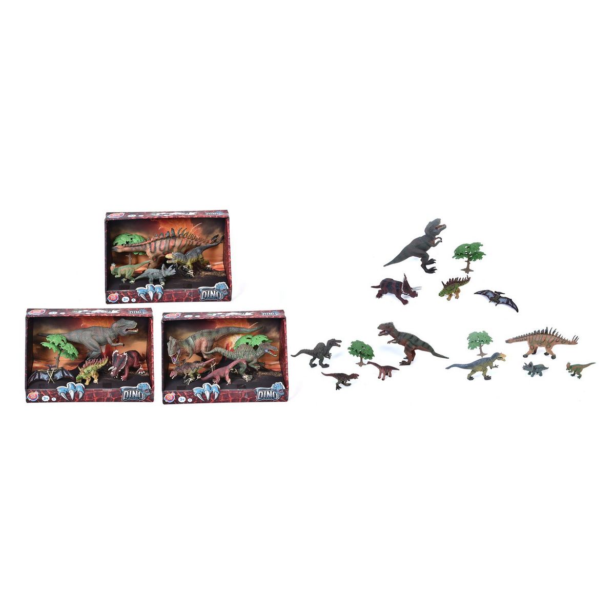 ONE TWO FUN Pack de 4 Dinos + arbres