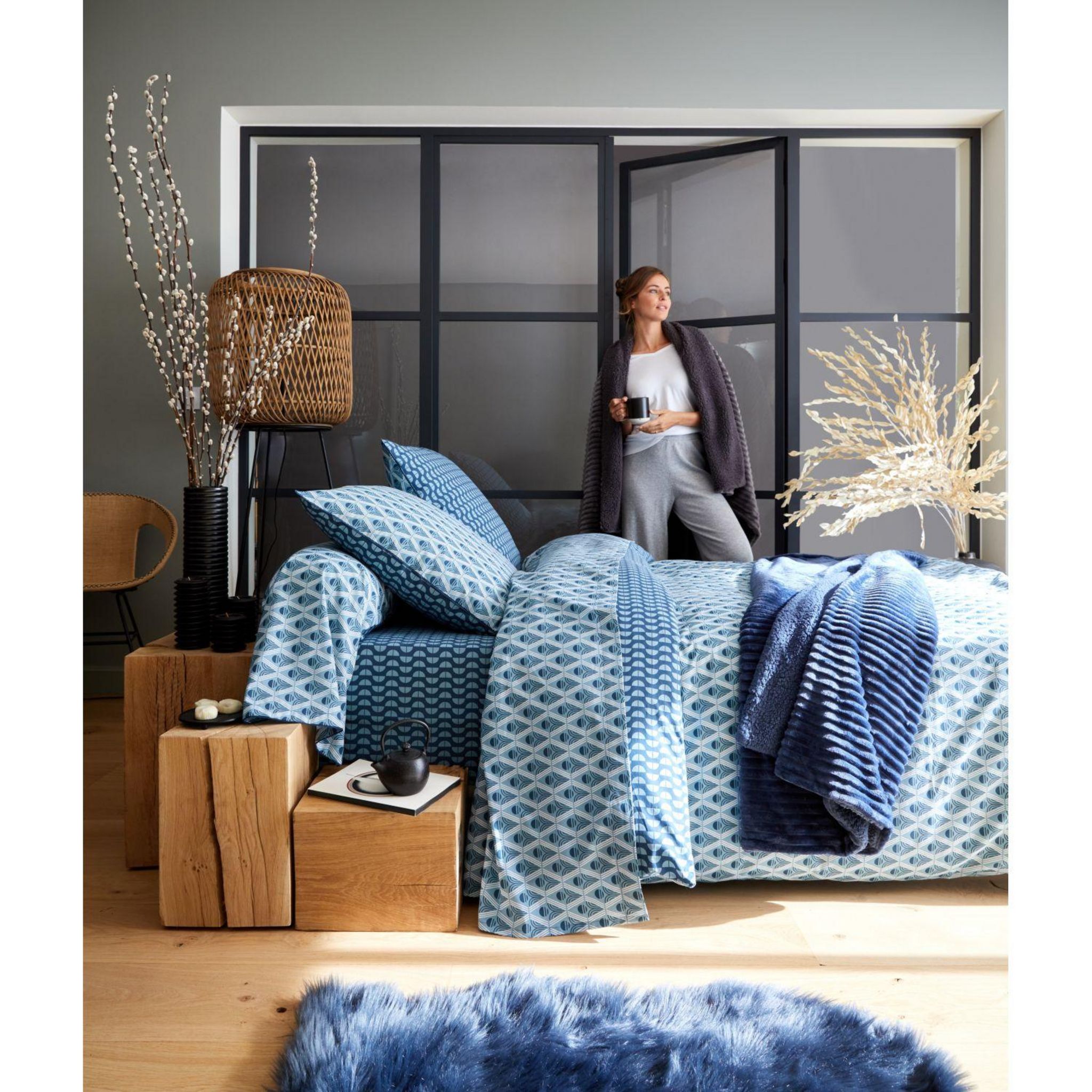 Voir la diapositive 5 : ACTUEL Drap housse en coton imprimé 57 fils SAPHIRE