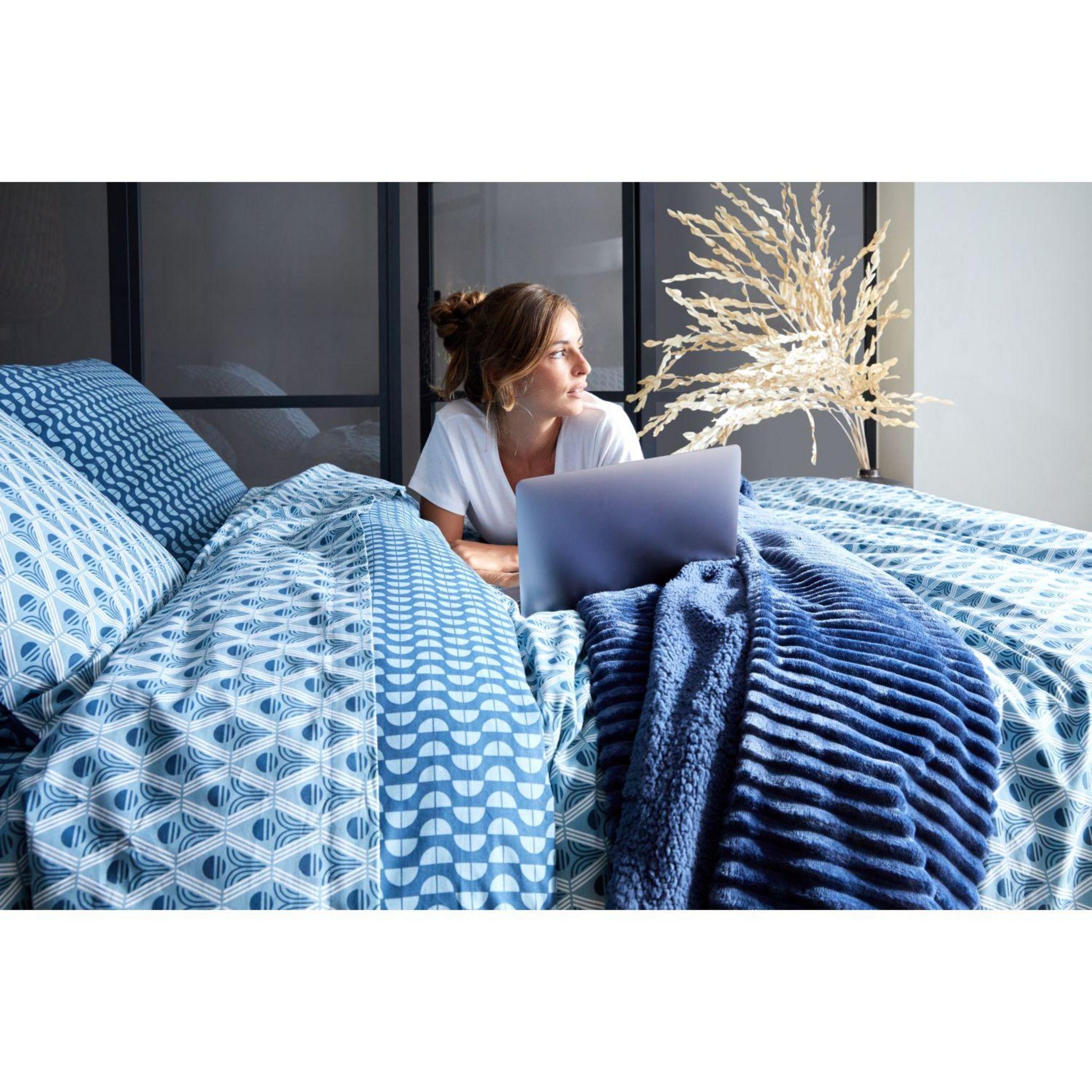 Voir la diapositive 3 : ACTUEL Drap housse en coton imprimé 57 fils SAPHIRE