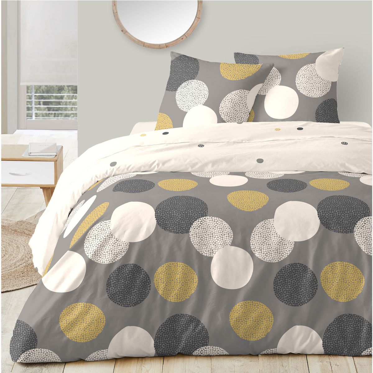 Parure housse de couette en polycoton 49 fils imprimé JOLIE