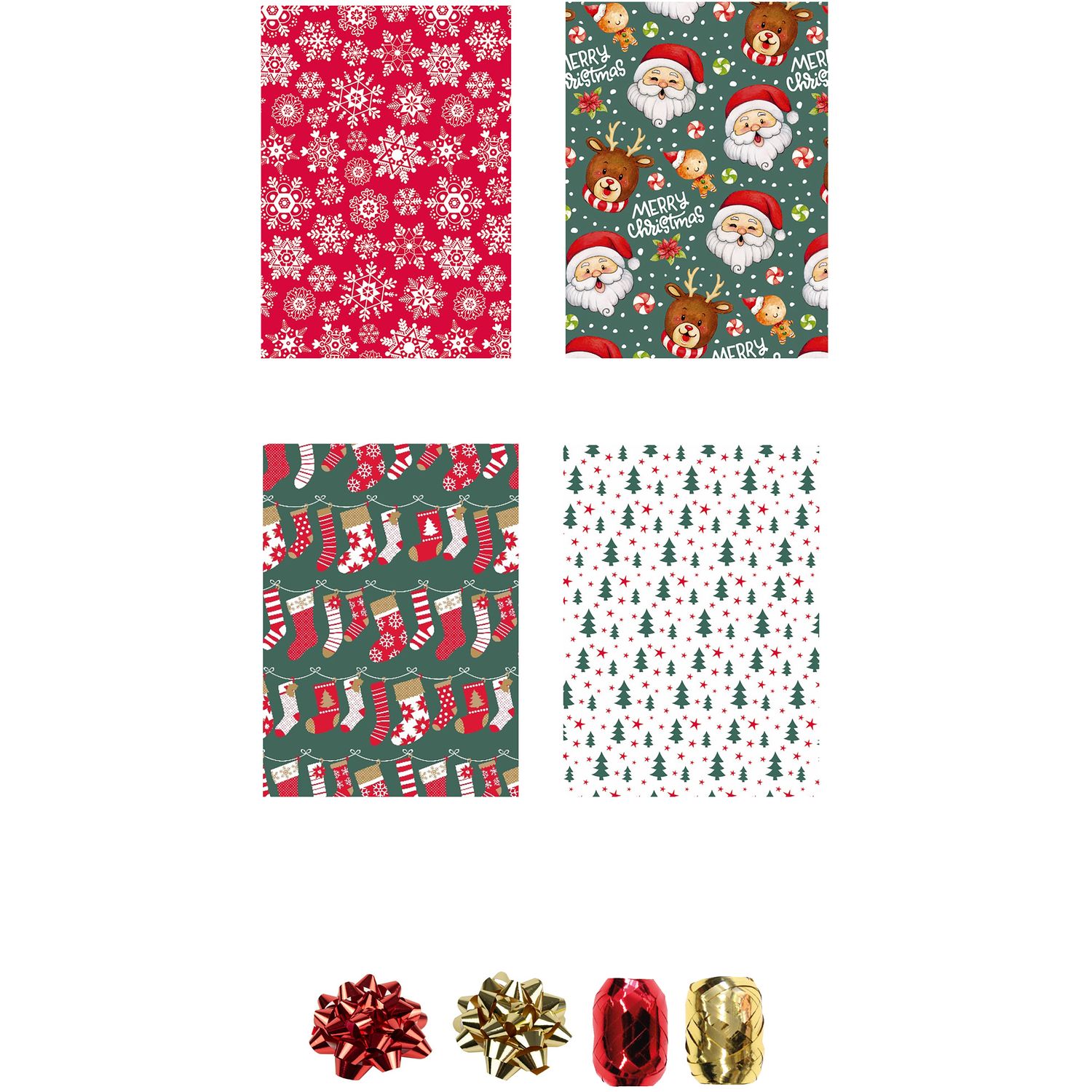 Voir la diapositive 2 : 4 rouleaux de papier cadeau+ 2 fleurs + 2 bolducs