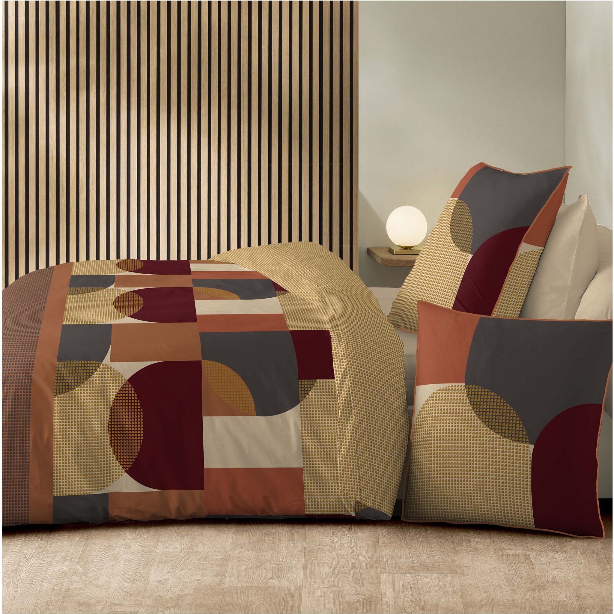 Voir la diapositive 3 : Parure housse de couette en coton 57 fils imprimé GABIN