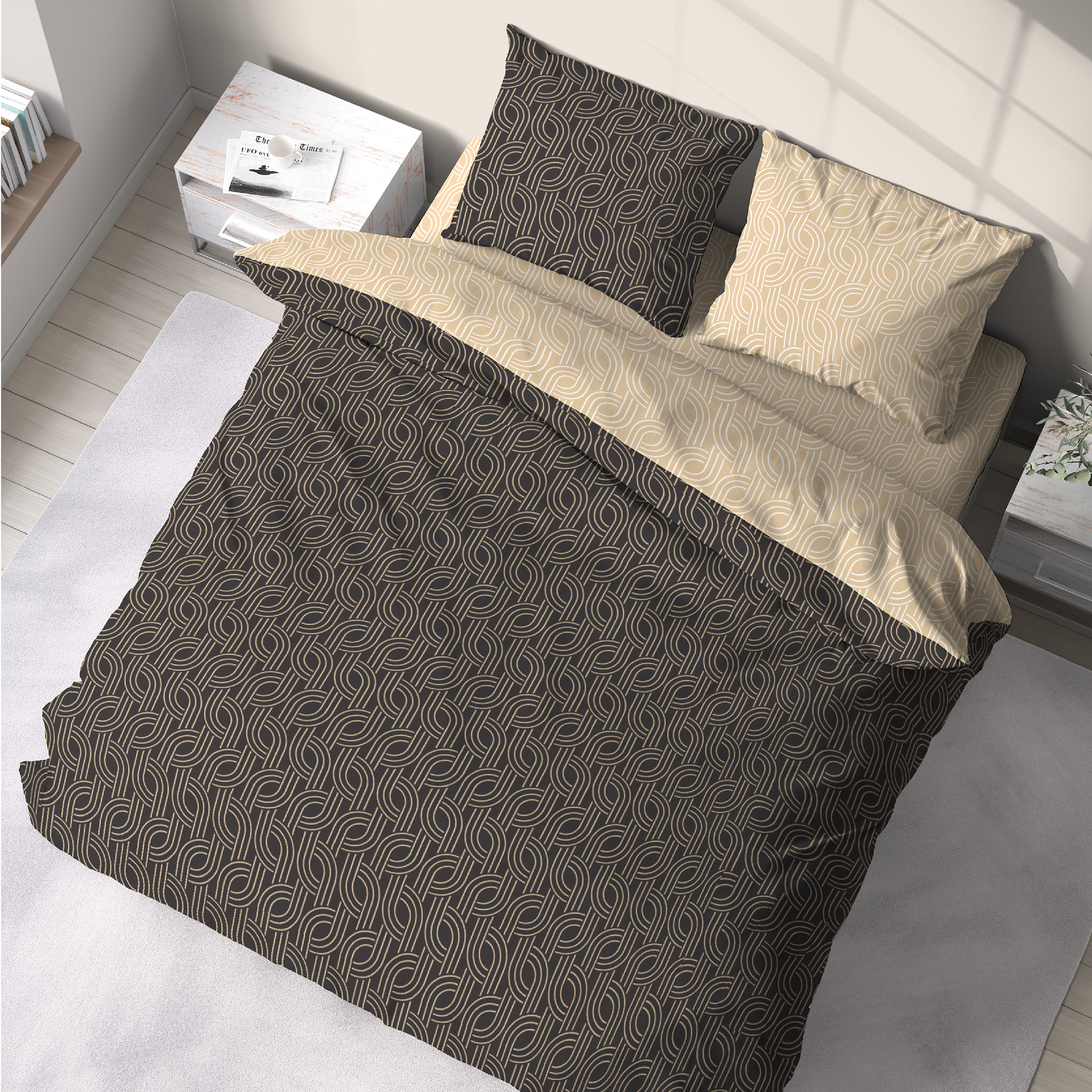 Voir la diapositive 2 : Parure housse de couette en polycoton 52 fils + drap housse offert GINA