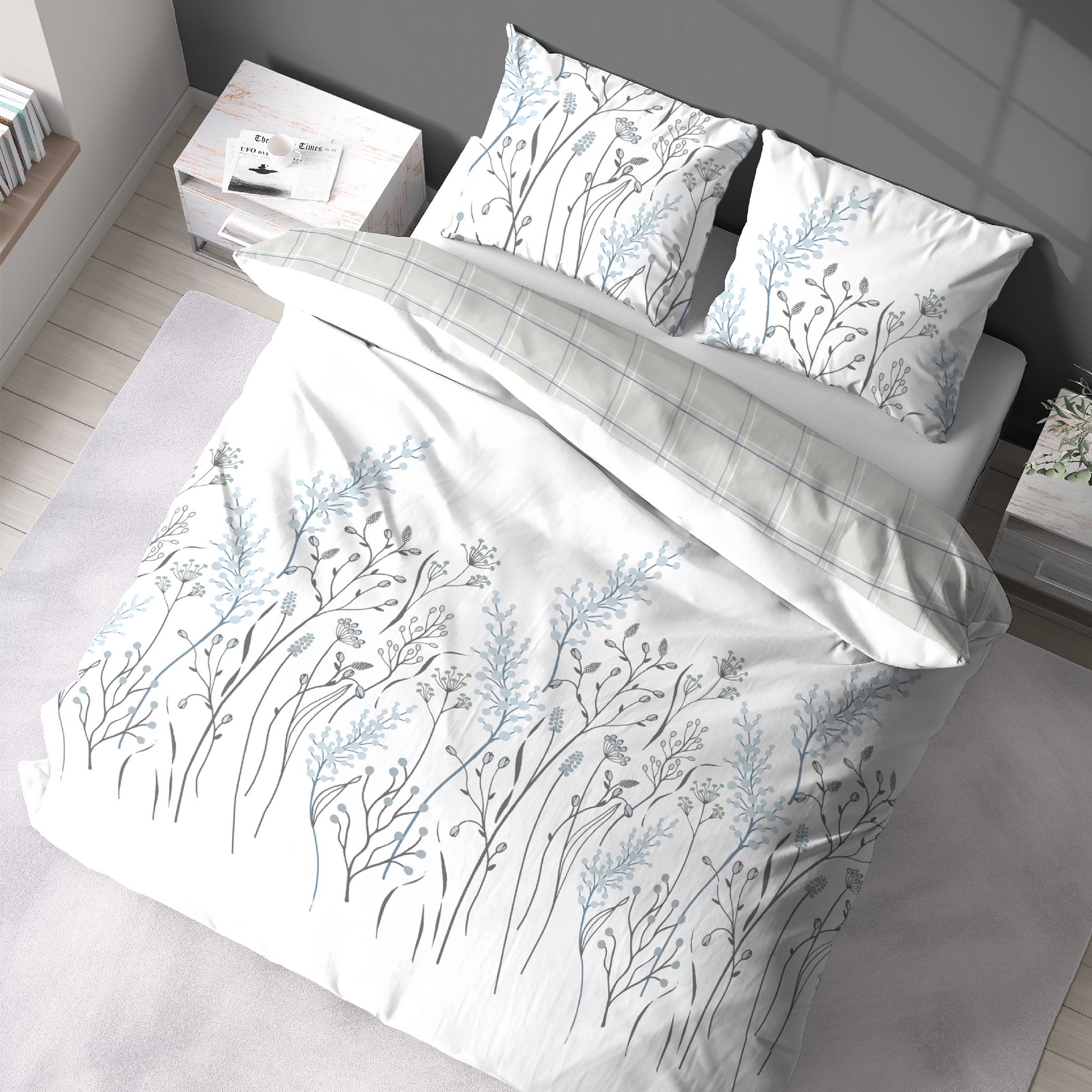 Voir la diapositive 3 : Parure housse de couette en coton 51 fils imprimé NAOMIE