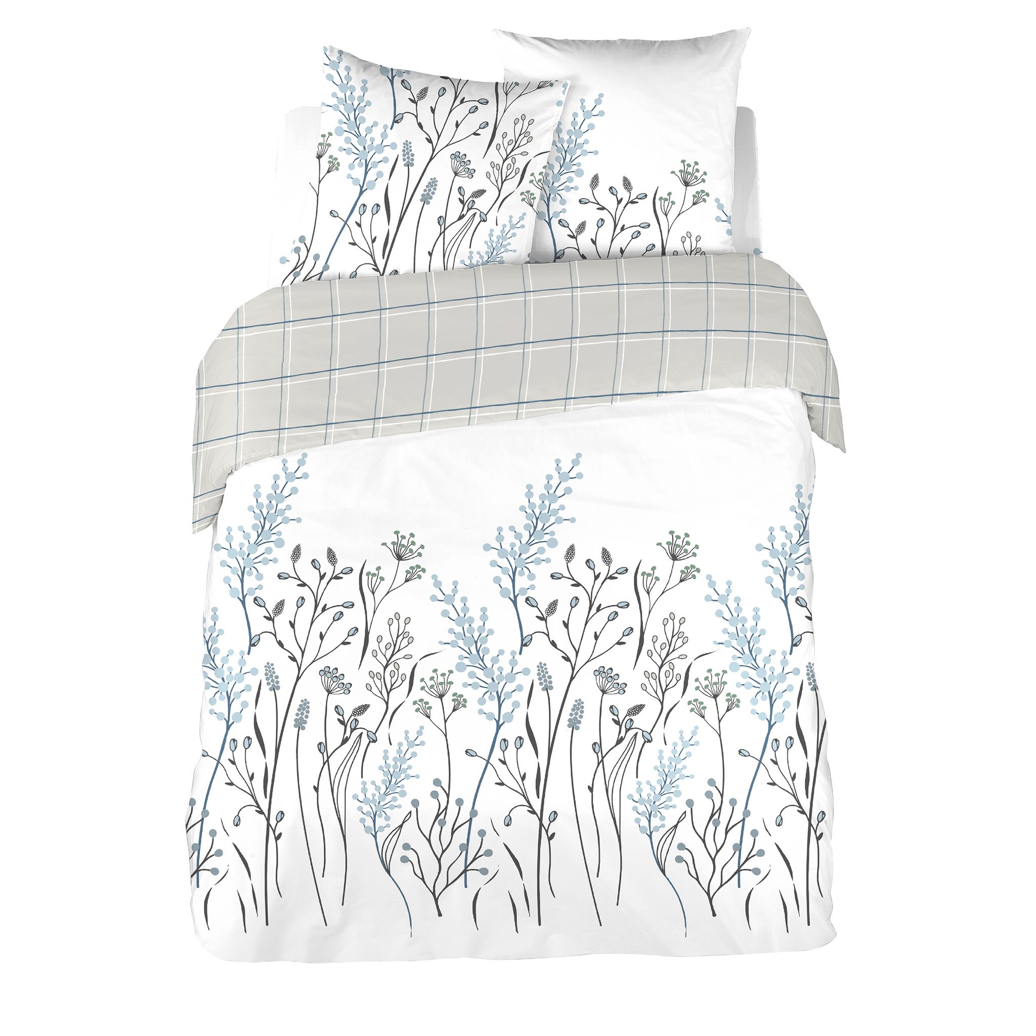 Voir la diapositive 2 : Parure housse de couette en coton 51 fils imprimé NAOMIE