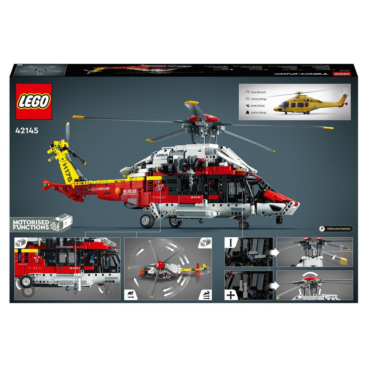 LEGO Technic 42145 - L'Hélicoptère de Secours Airbus H175, Jeu de Construction Éducatif, Rotor Tournant et Fonctions Motorisées, Modélisme,