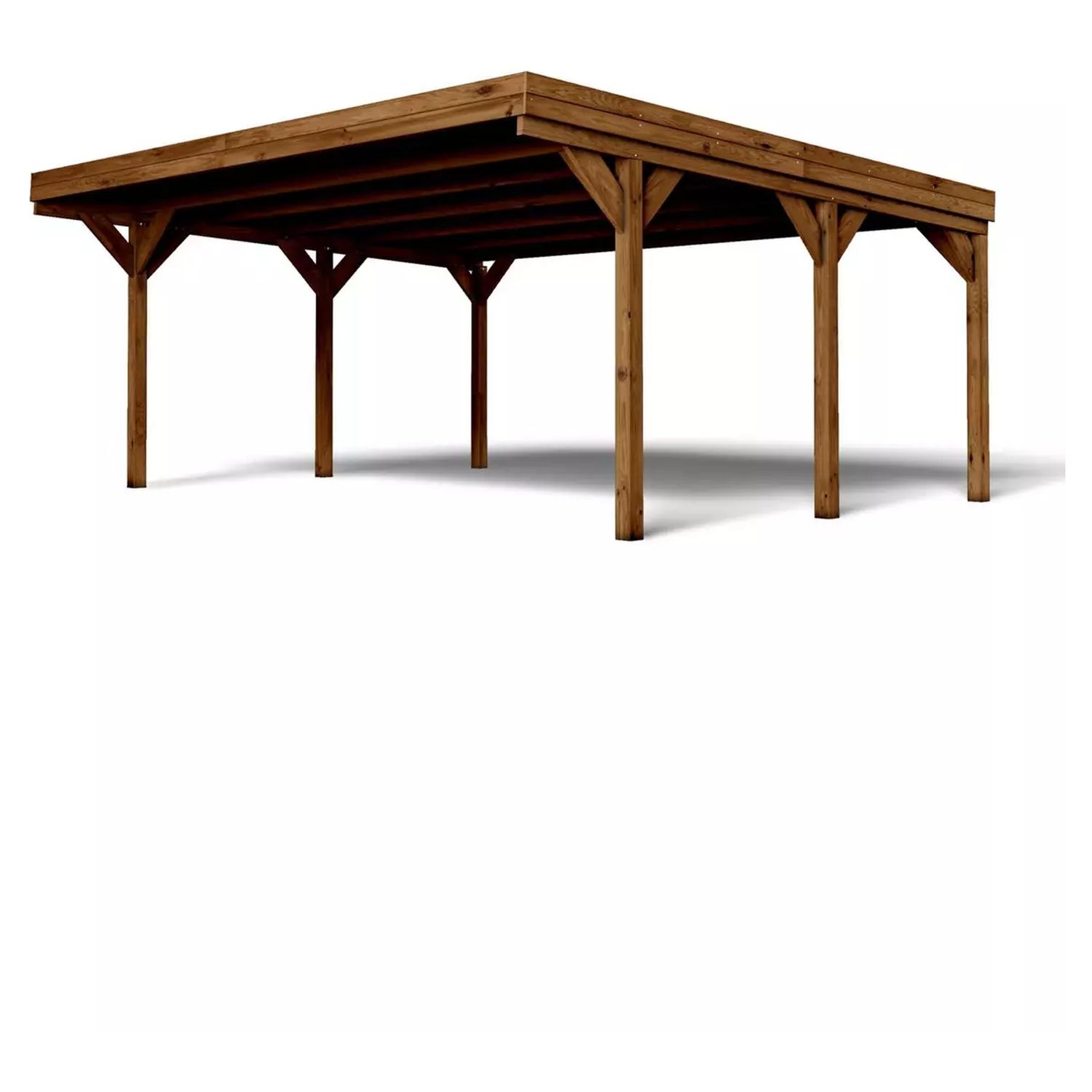 Voir la diapositive 4 : CERLAND Carport toit plat - Bois traité autoclave - 2 voitures - 30,9m² - VICTOR