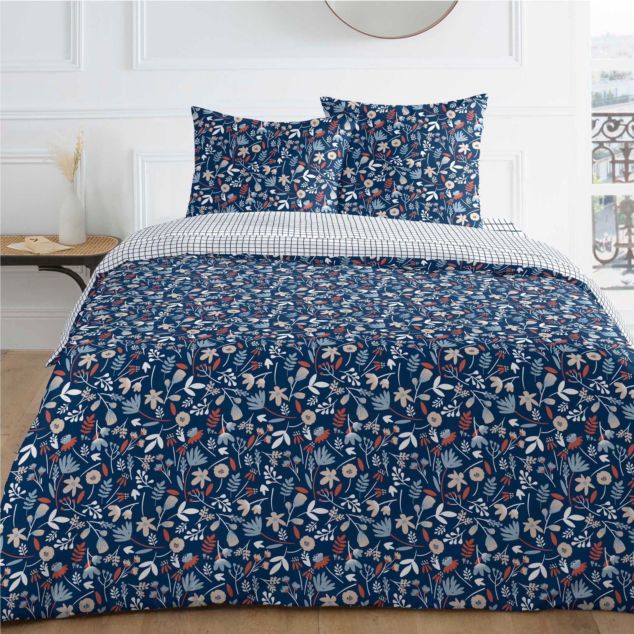 Parure housse de couette en coton 57 fils imprimé AMANDINE