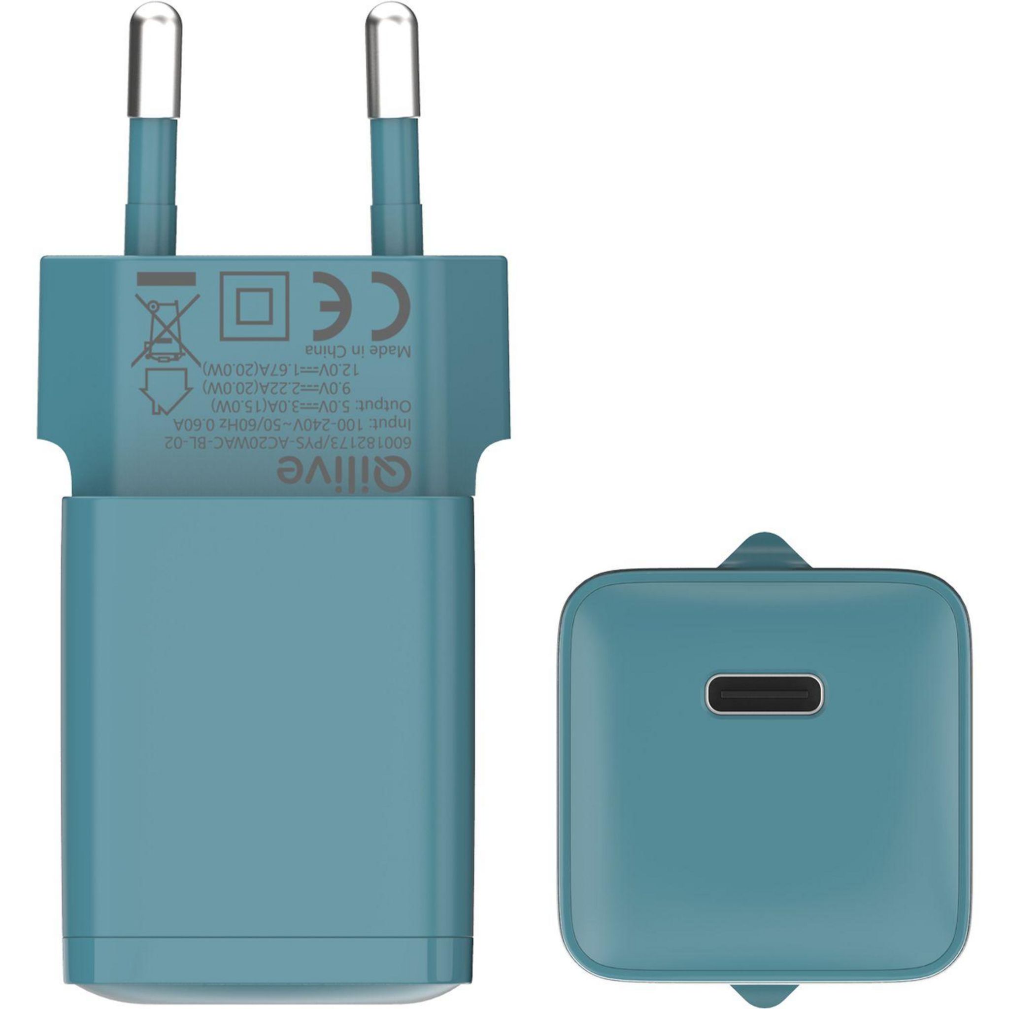Voir la diapositive 2 : QILIVE Chargeur Secteur USB C 20W - Bleu