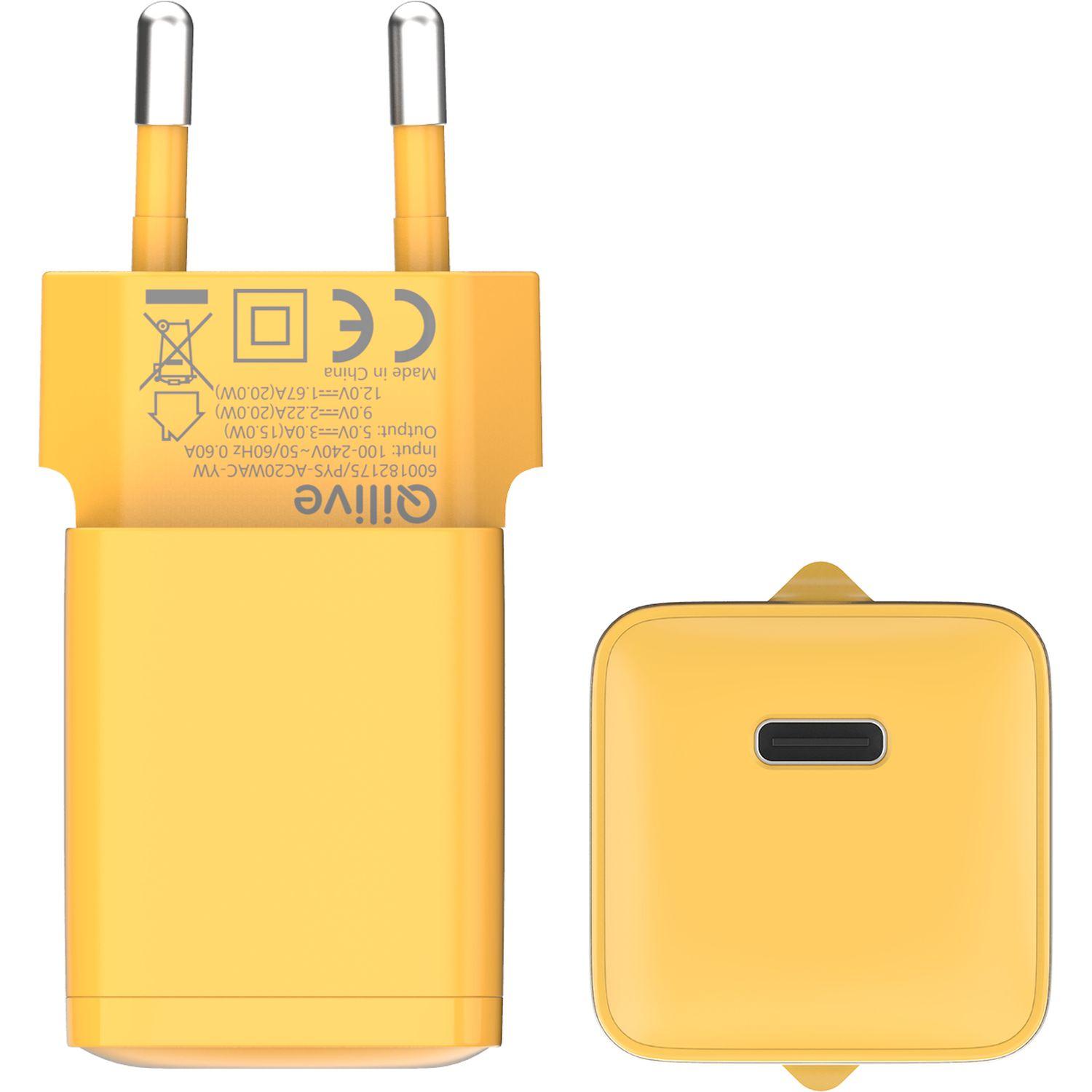 Voir la diapositive 2 : QILIVE Chargeur Secteur USB C 20W - Jaune