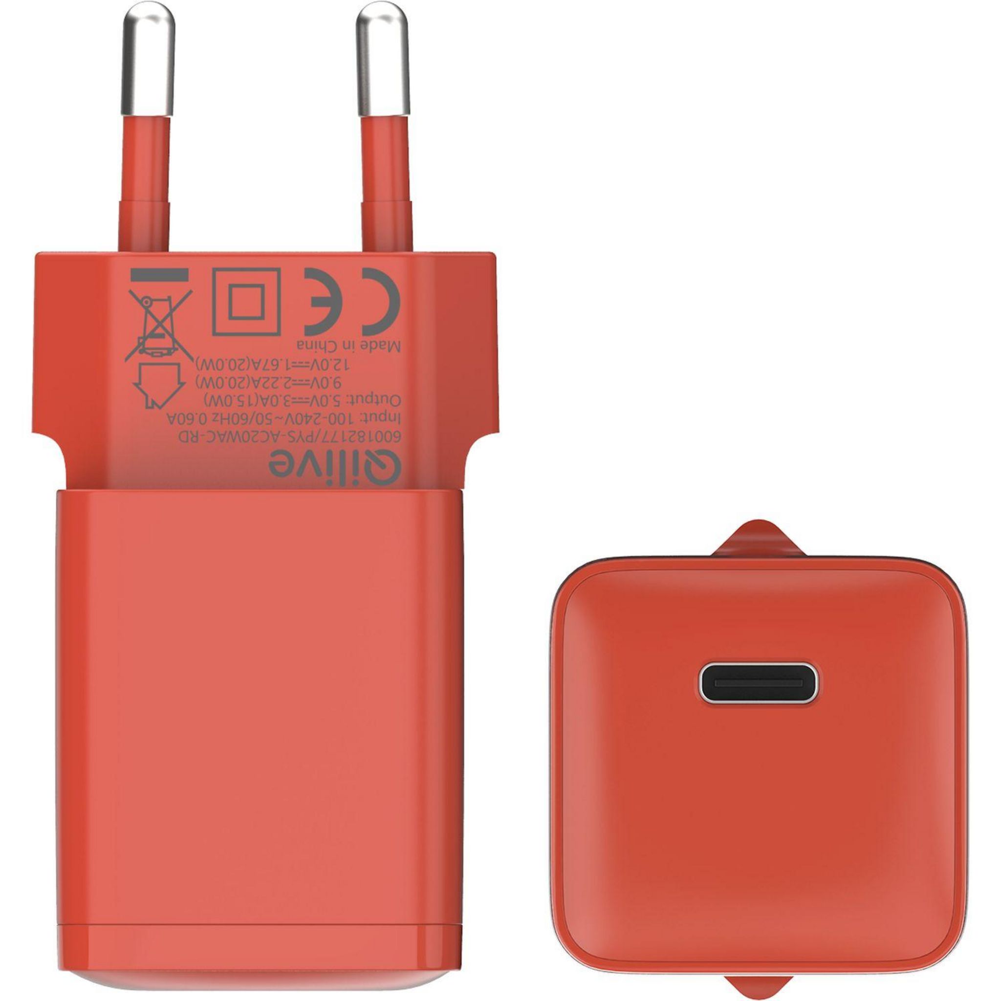 Voir la diapositive 2 : QILIVE Chargeur Secteur USB C 20W - Rouge