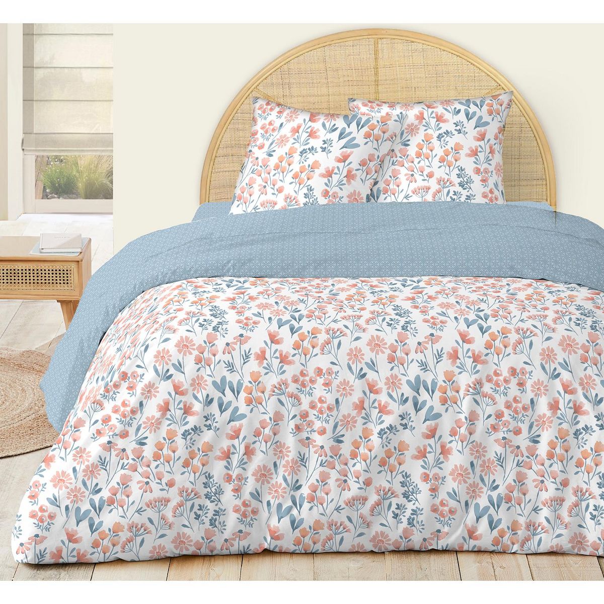 ACTUEL Parure housse de couette côtelée 57 fils imprimée BLOOMY