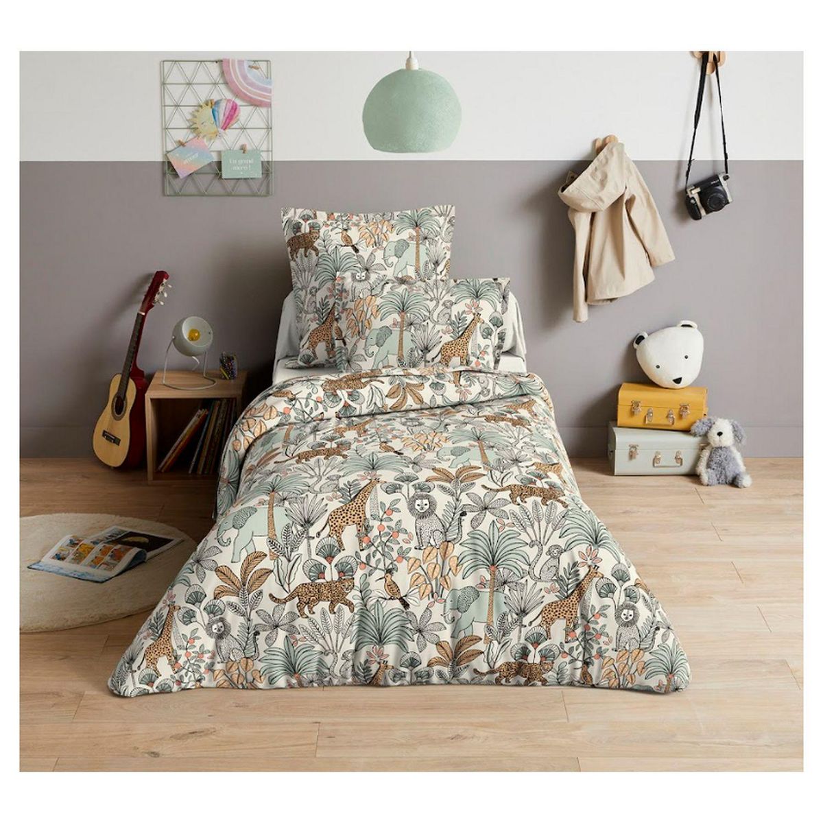 Parure housse de couette enfant en coton imprimé JUNGLE
