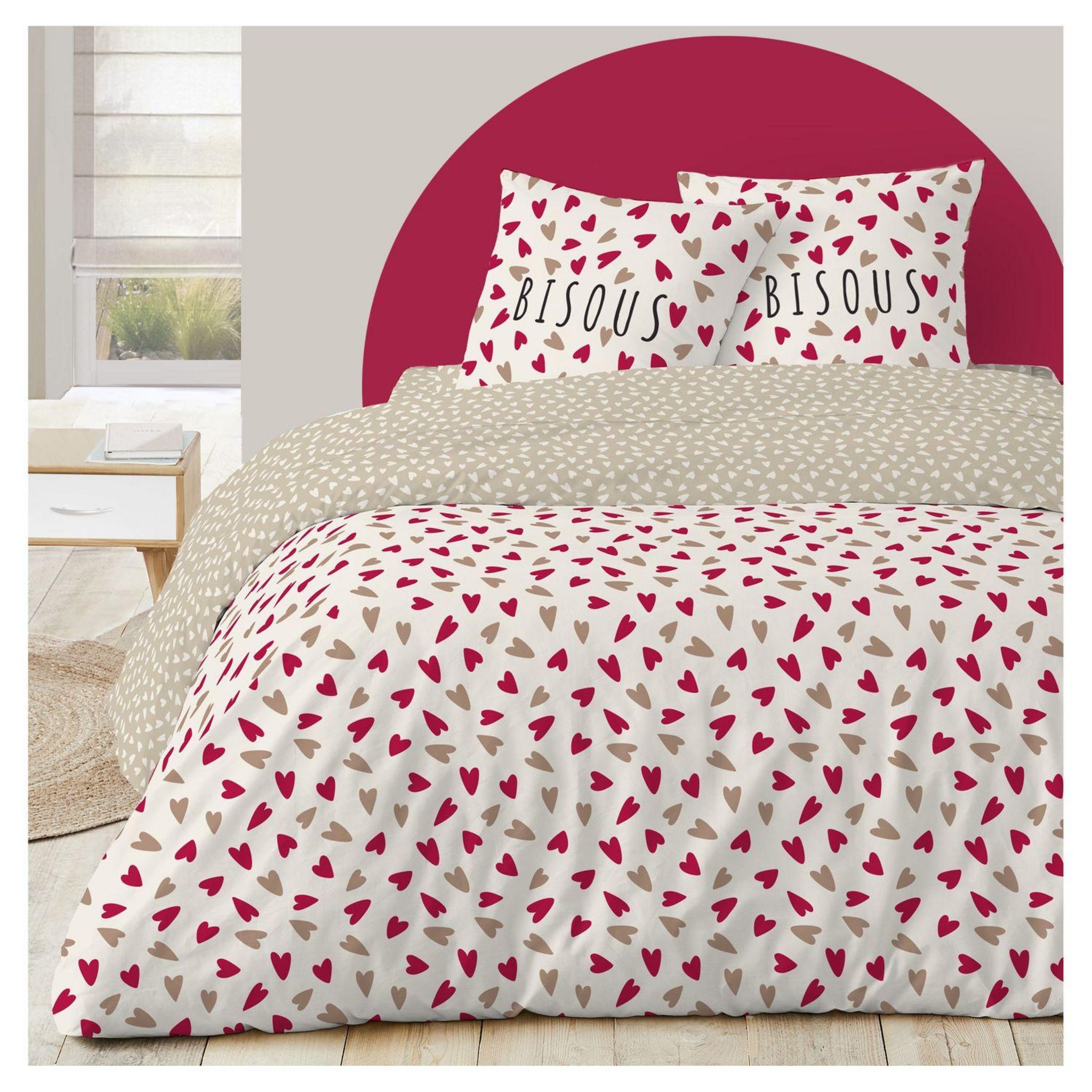 Parure housse de couette en coton 57 fils motif coeur AMORE