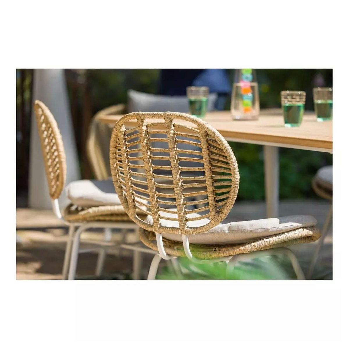 JARDILINE Lot de 2 chaises de jardin - Résine tressée - Beige - FLORES