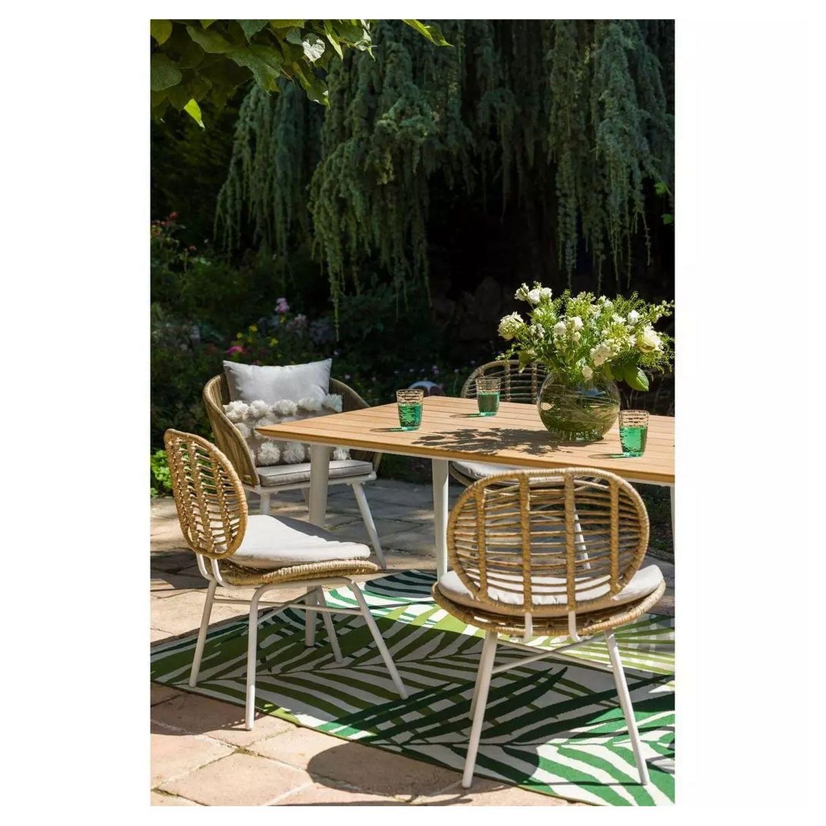 JARDILINE Lot de 2 chaises de jardin - Résine tressée - Beige - FLORES