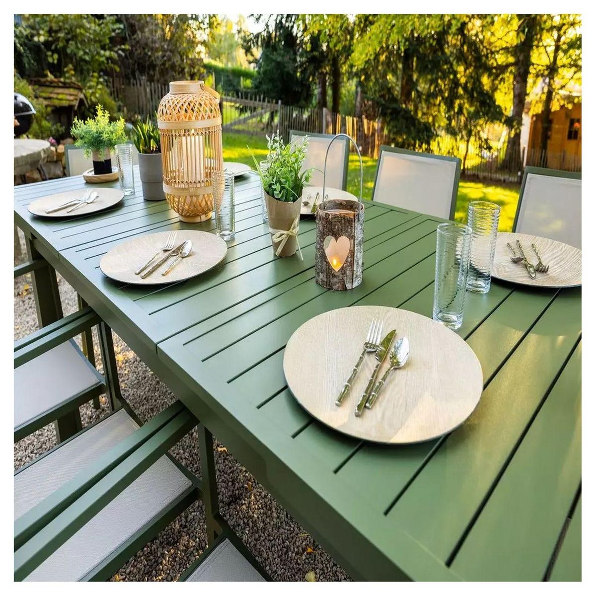 JARDILINE Table de jardin extensible - 8/10 places - Aluminium - Kaki - SANTORIN
