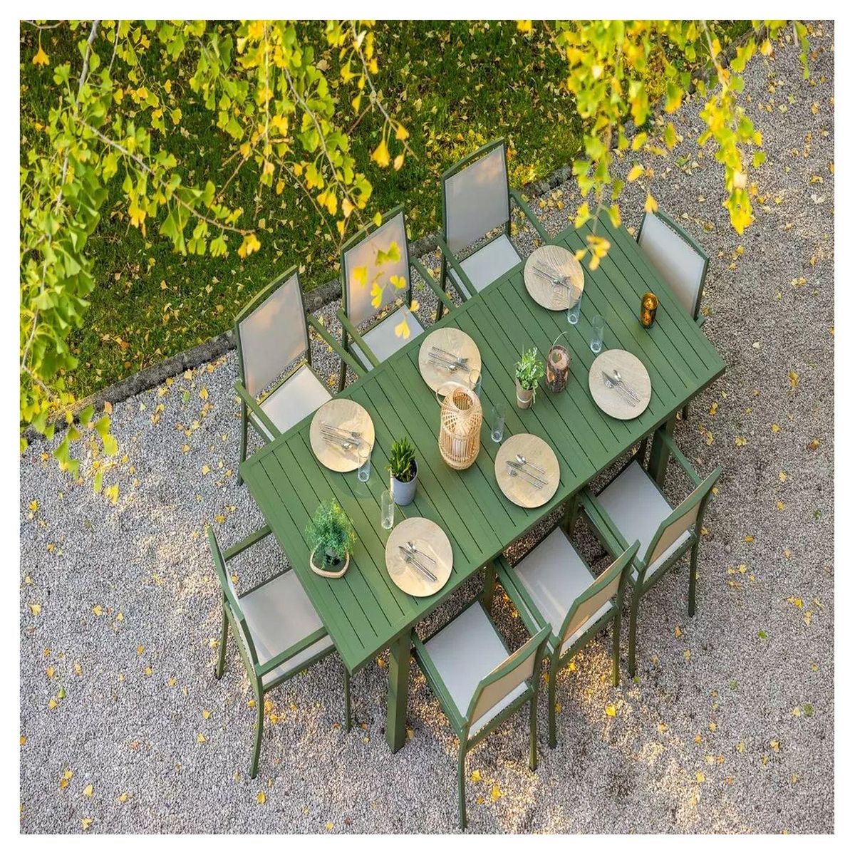 JARDILINE Table de jardin extensible - 8/10 places - Aluminium - Kaki - SANTORIN