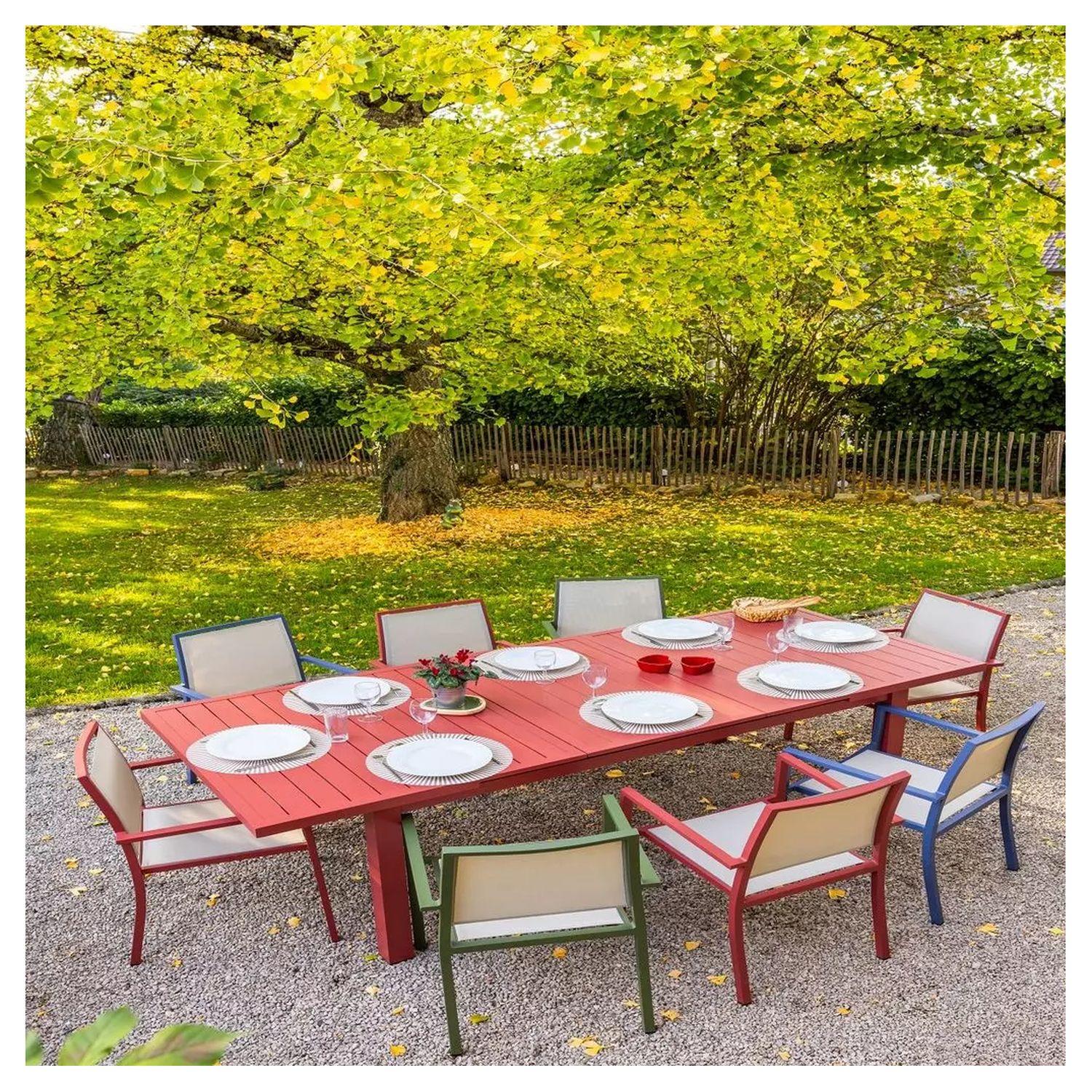 Voir la diapositive 3 : JARDILINE Table de jardin extensible - 8/10 places - Aluminium - Terracotta - SANTORIN