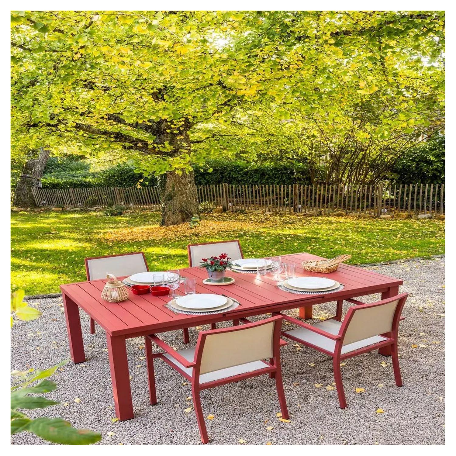Voir la diapositive 4 : JARDILINE Table de jardin extensible - 8/10 places - Aluminium - Terracotta - SANTORIN