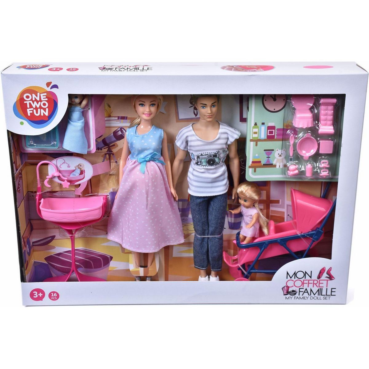 ONE TWO FUN Coffret Famille de poupée et accssoires