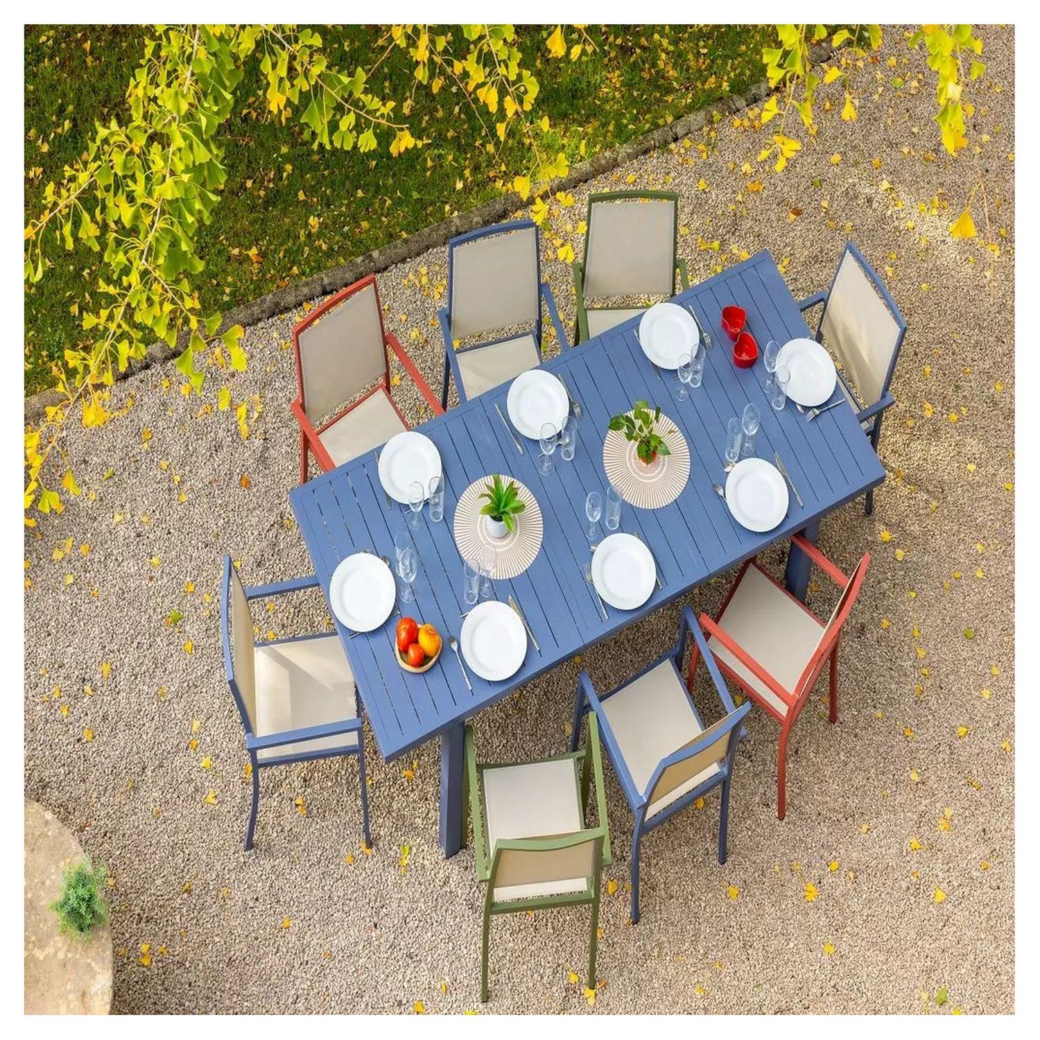 Voir la diapositive 2 : JARDILINE Table de jardin extensible - 8/10 places - Aluminium - Gris bleuté - SANTORIN
