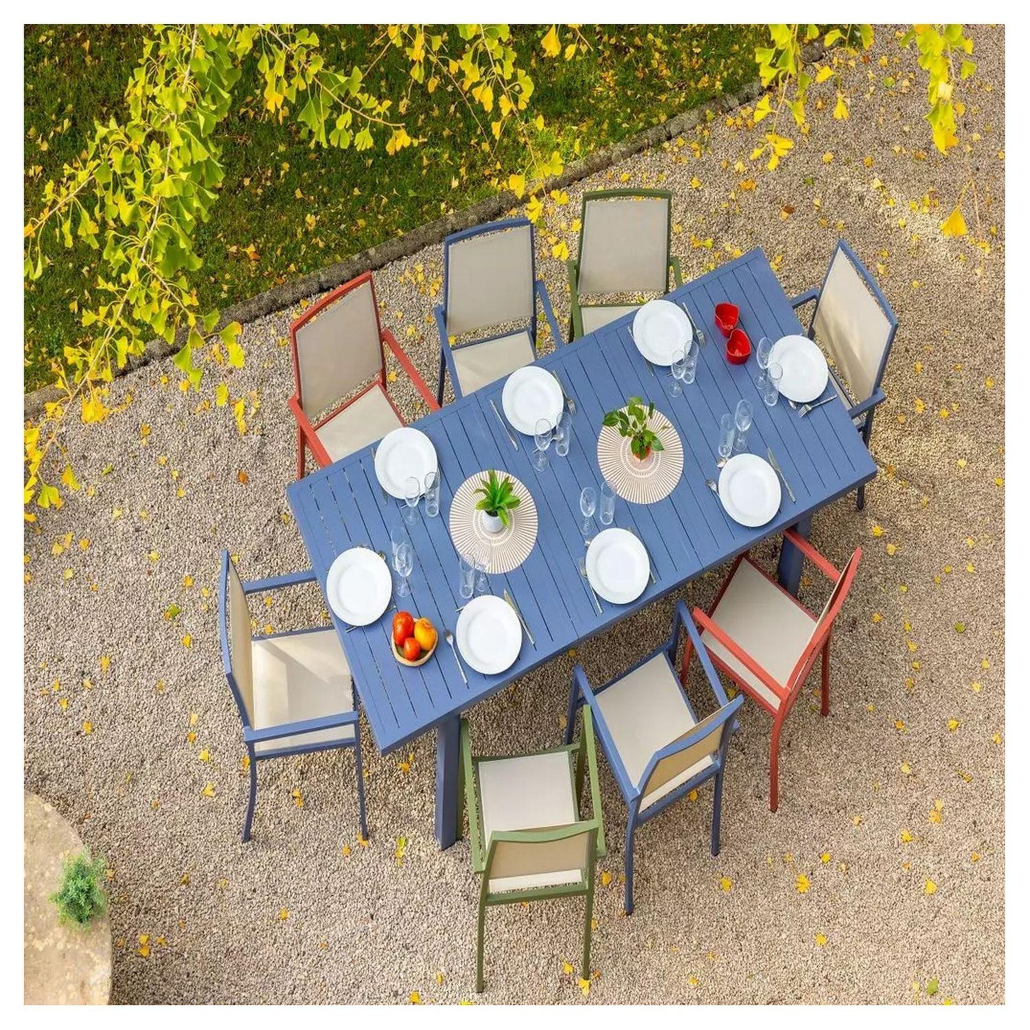 Voir la diapositive 2 : JARDILINE Table de jardin extensible - 8/10 places - Aluminium - Gris bleuté - SANTORIN