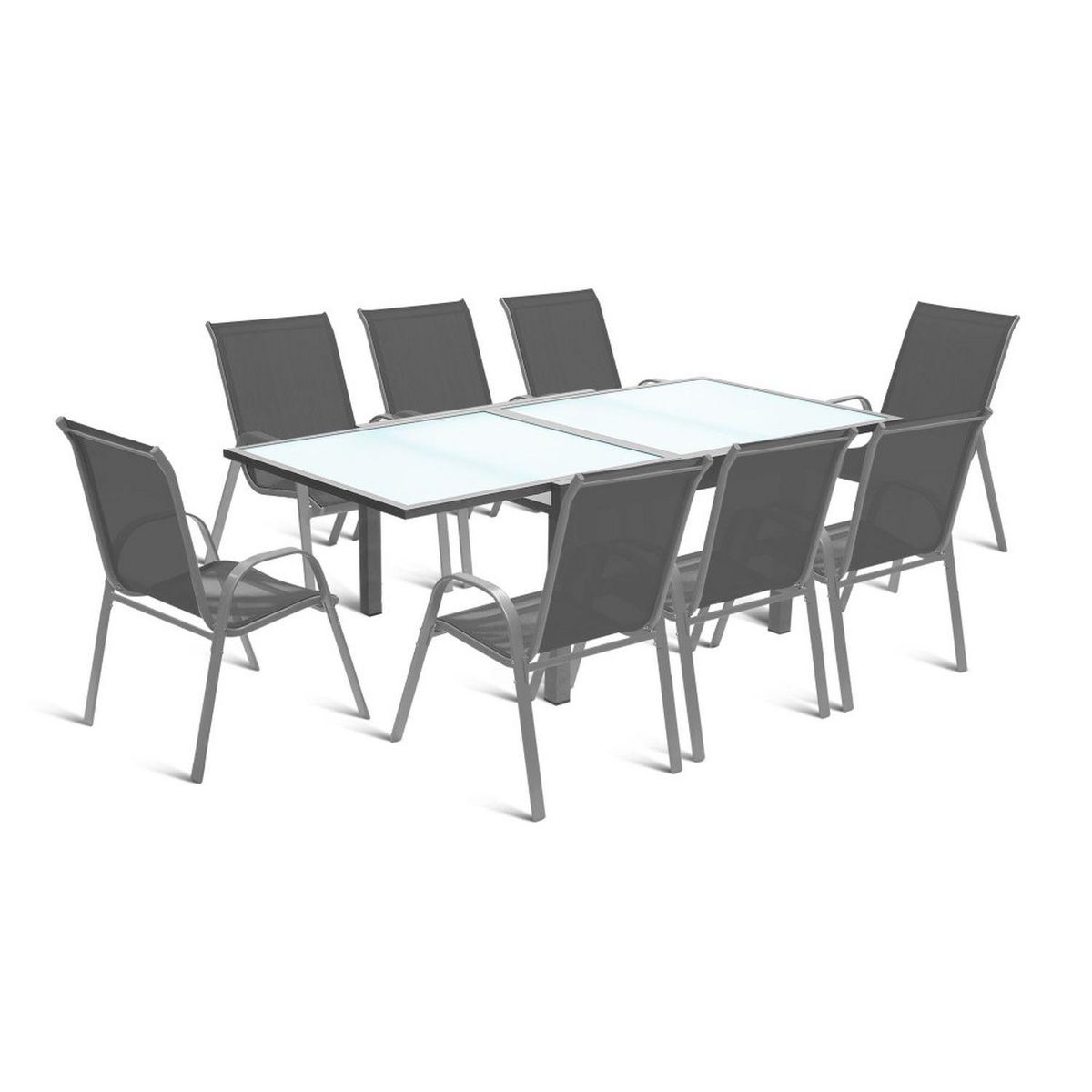 INKAZEN Table de jardin extensible - 6/8 places - Verre trempé - Gris