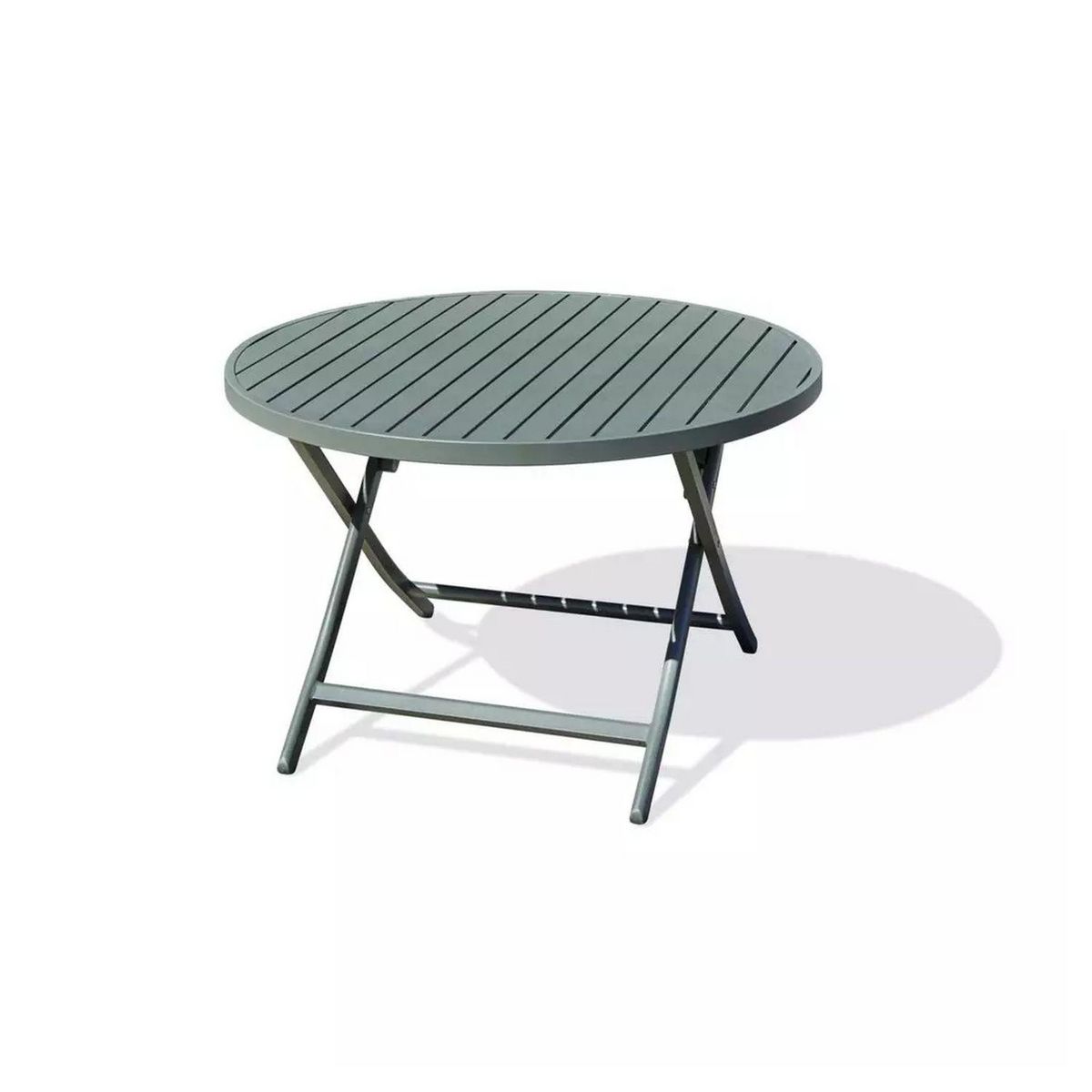 DCB GARDEN Table de jardin ronde pliante - 4/6 places - Aluminium - Kaki - MARIUS
