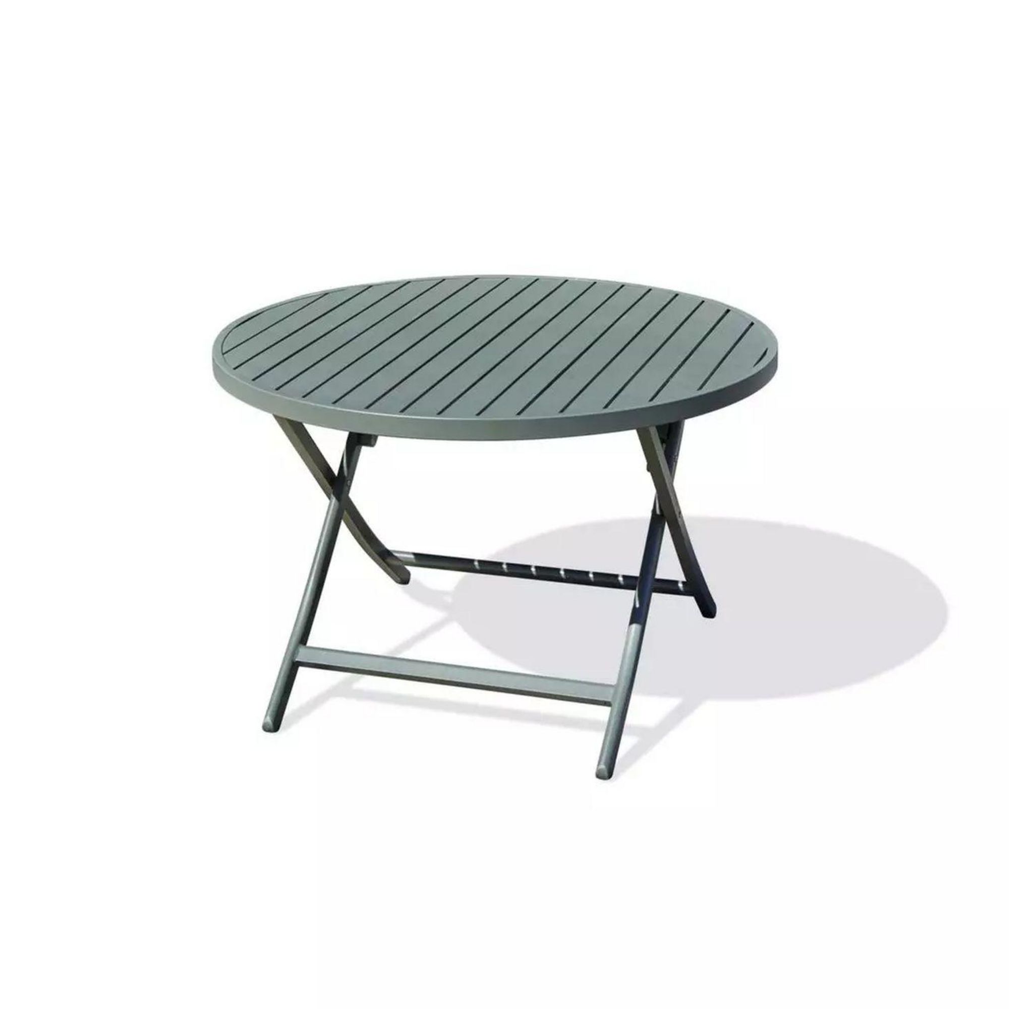 Voir la diapositive 2 : DCB GARDEN Table de jardin ronde pliante - 4/6 places - Aluminium - Kaki - MARIUS