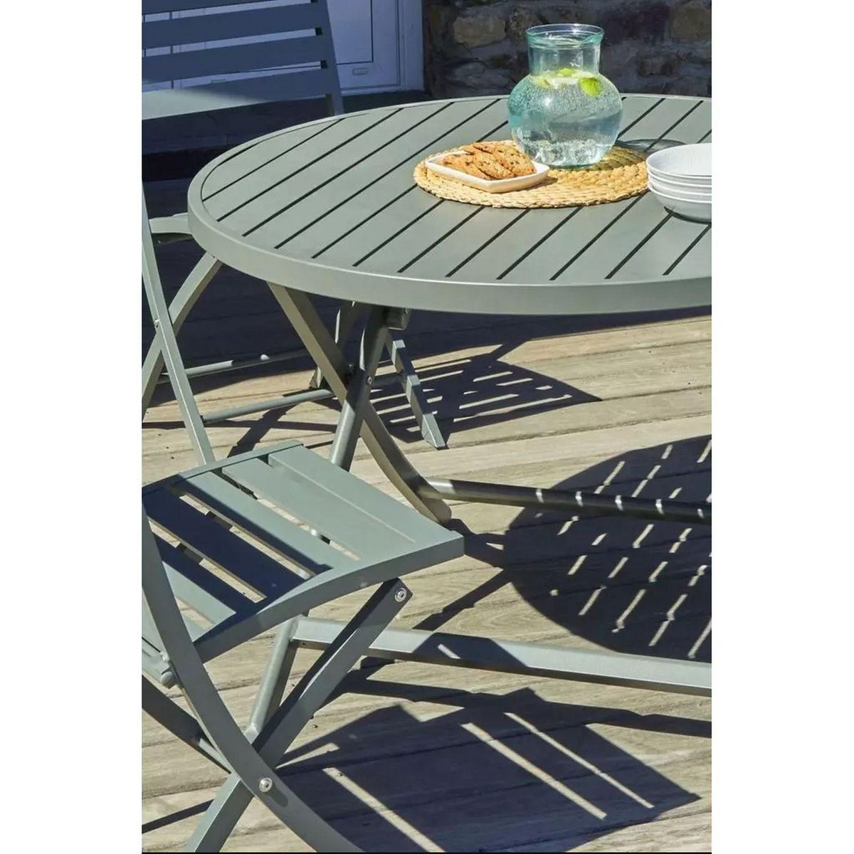 DCB GARDEN Table de jardin ronde pliante - 4/6 places - Aluminium - Kaki - MARIUS