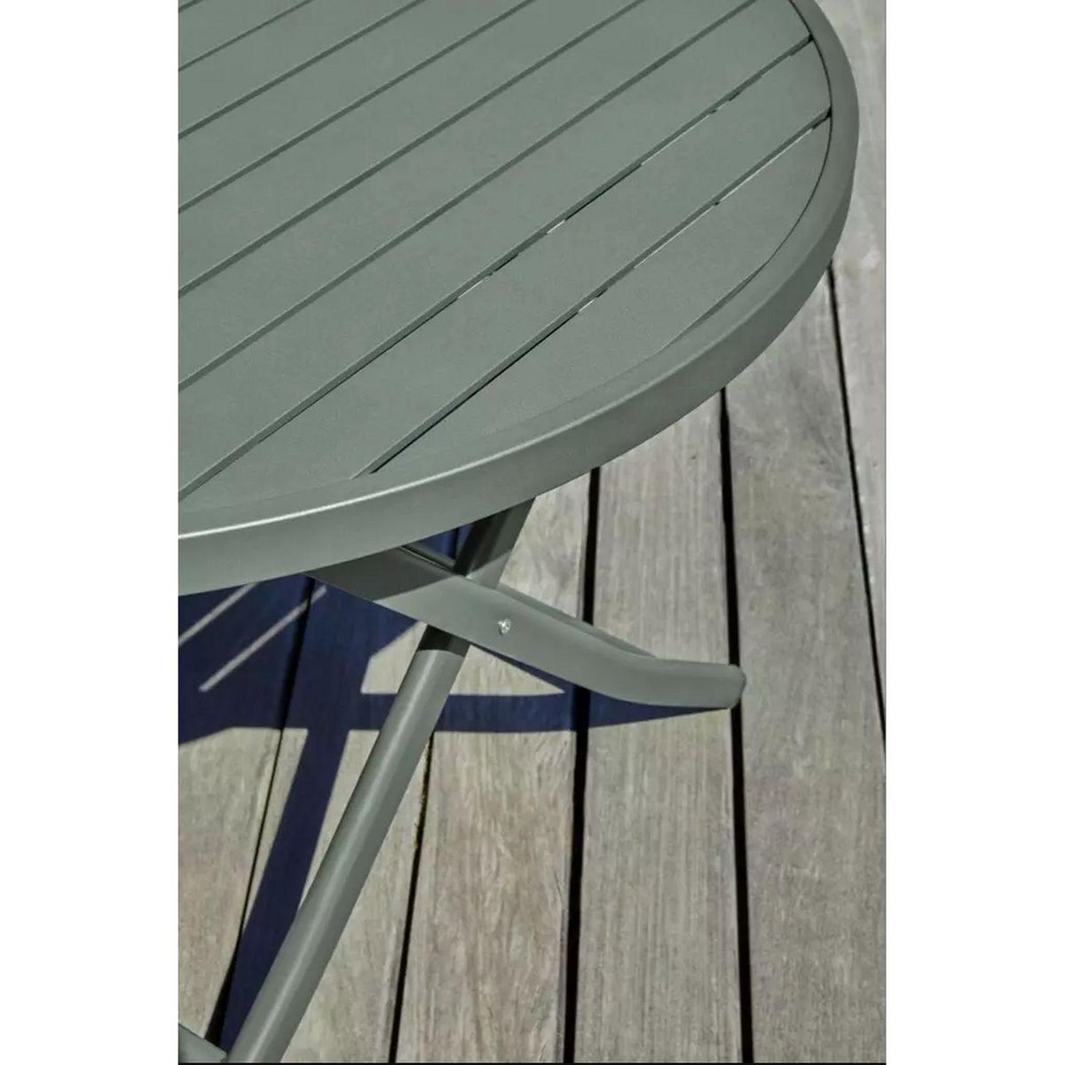 DCB GARDEN Table de jardin ronde pliante - 4/6 places - Aluminium - Kaki - MARIUS