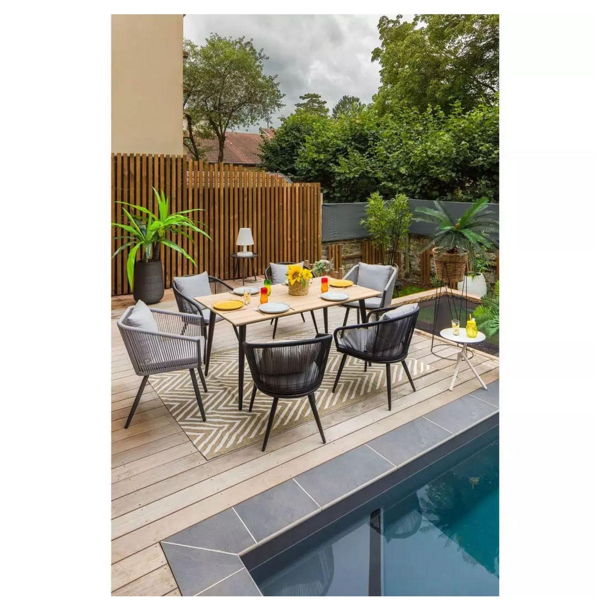 Voir la diapositive 3 : JARDILINE Table de jardin - 4/6 places - Aluminium - Noir - COMORES