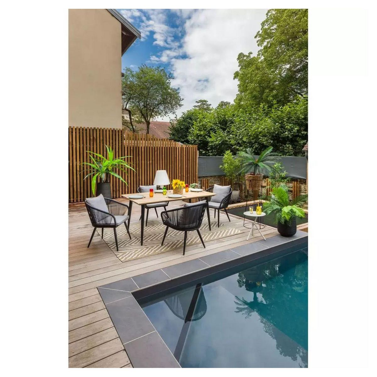 JARDILINE Table de jardin - 4/6 places - Aluminium - Noir - COMORES