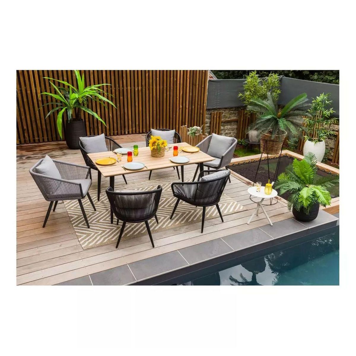 JARDILINE Table de jardin - 4/6 places - Aluminium - Noir - COMORES