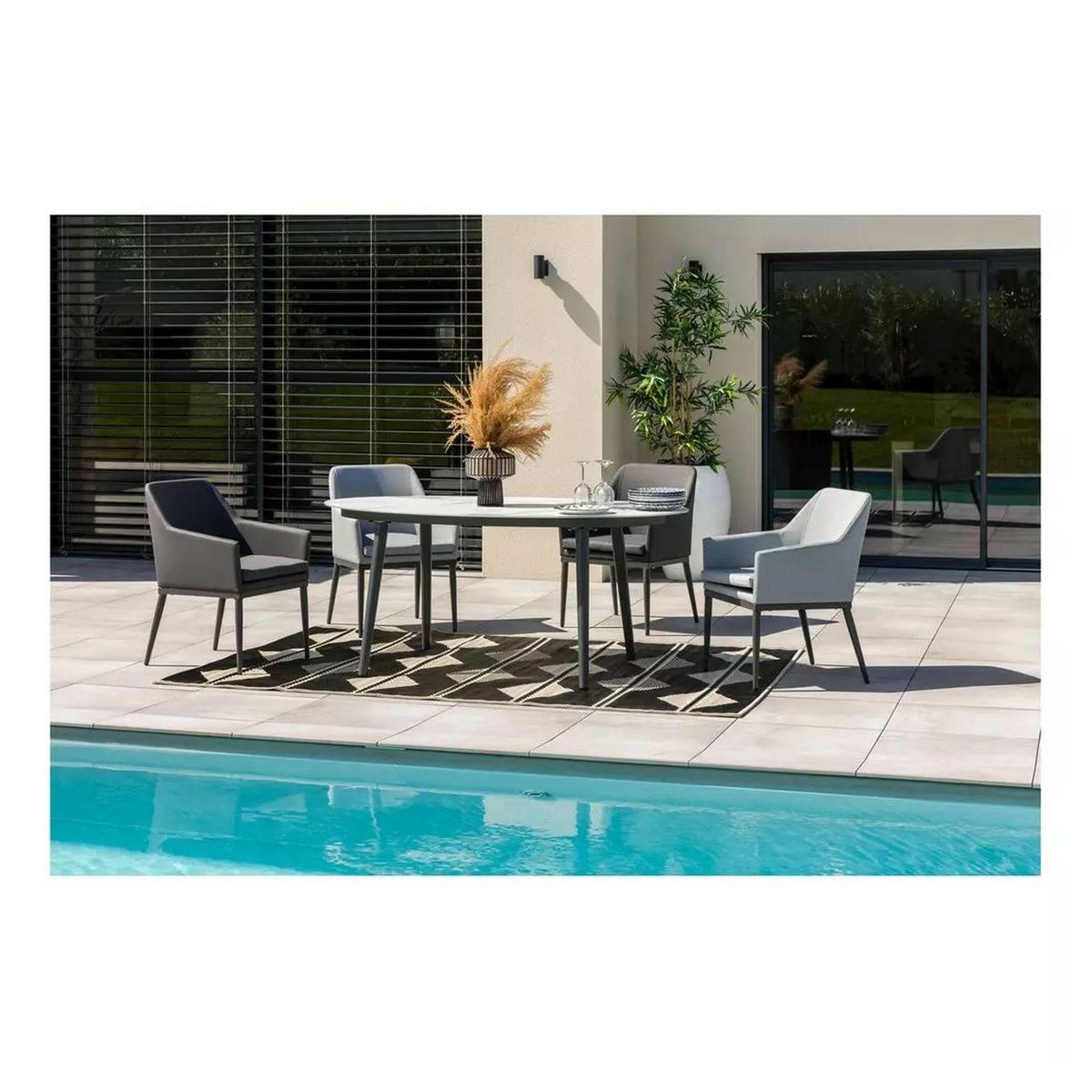 JARDILINE Table de jardin - 4/6 places - Aluminium - Gris et marbré - FORMENTERA