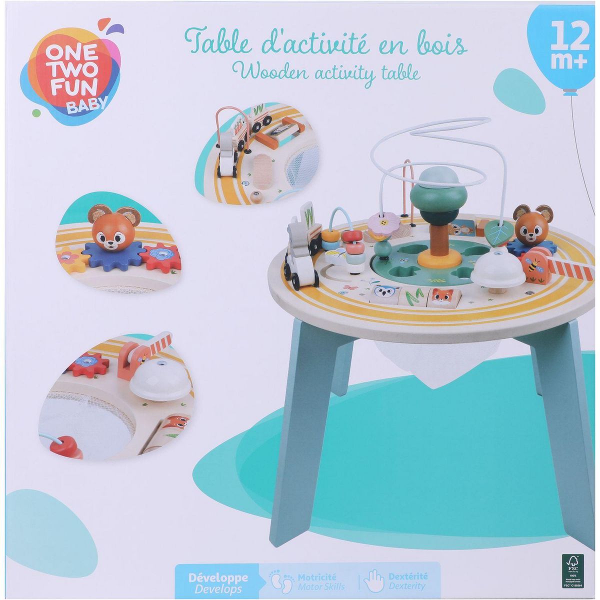 ONE TWO FUN Table d'activité en bois