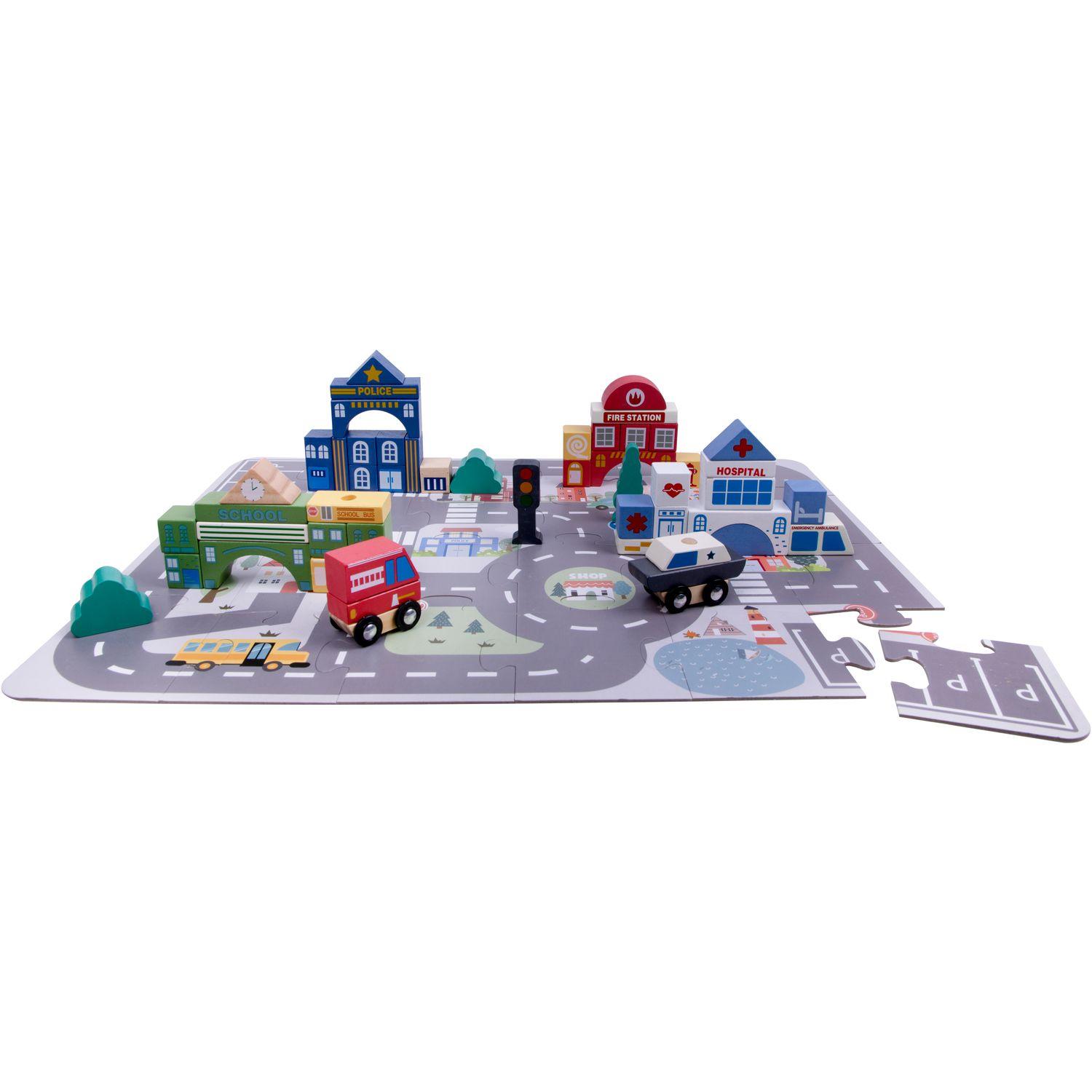 Voir la diapositive 2 : ONE TWO FUN Set de construction en bois et puzzle ville