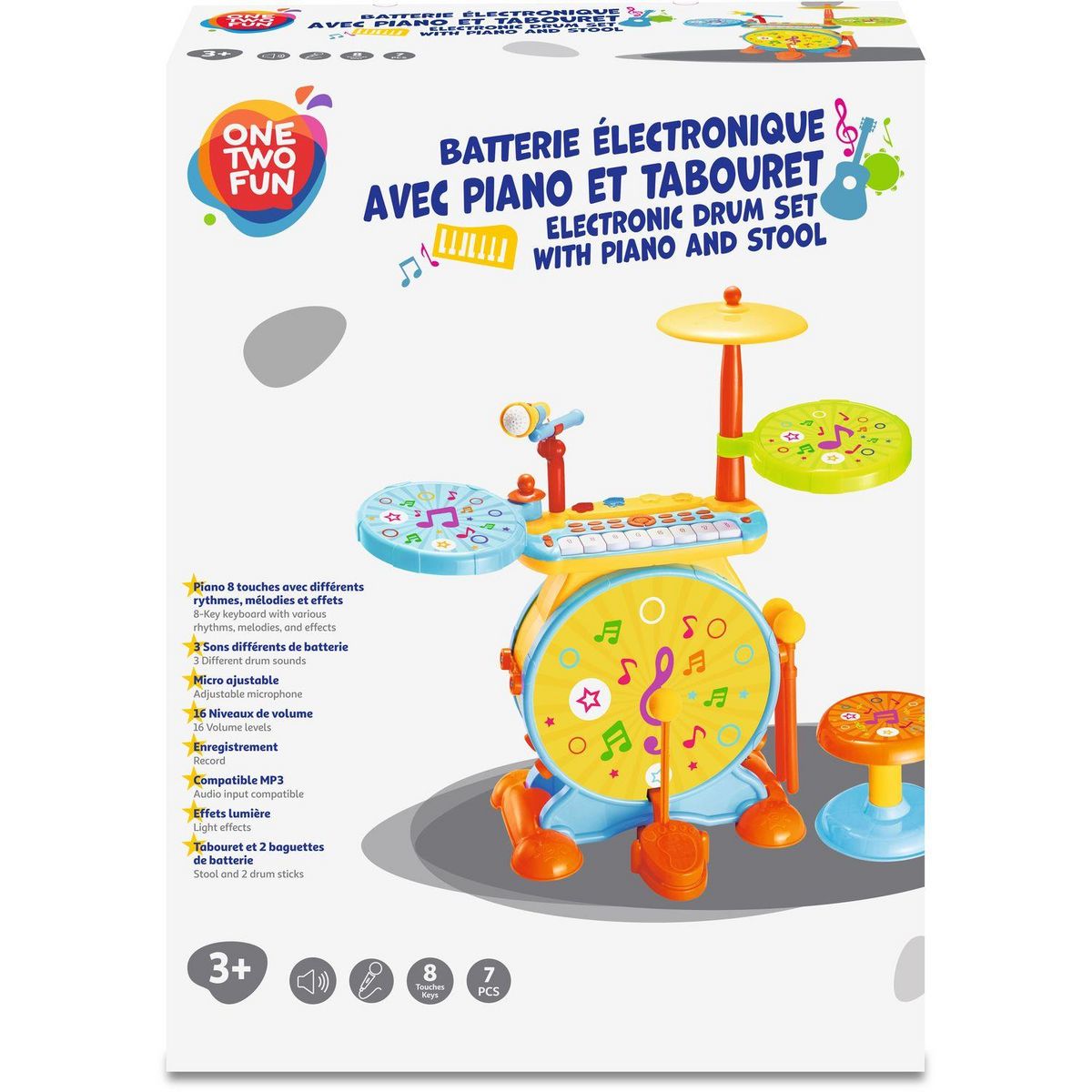 ONE TWO FUN Batterie électronique avec piano et tabouret
