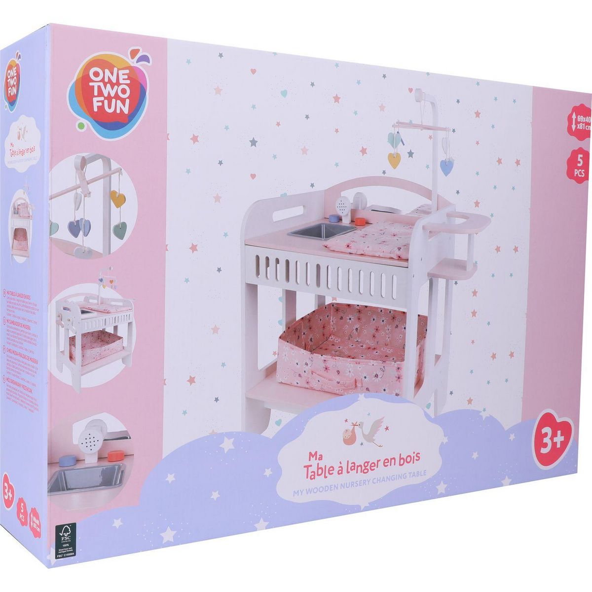 ONE TWO FUN Table à langer bébé en bois