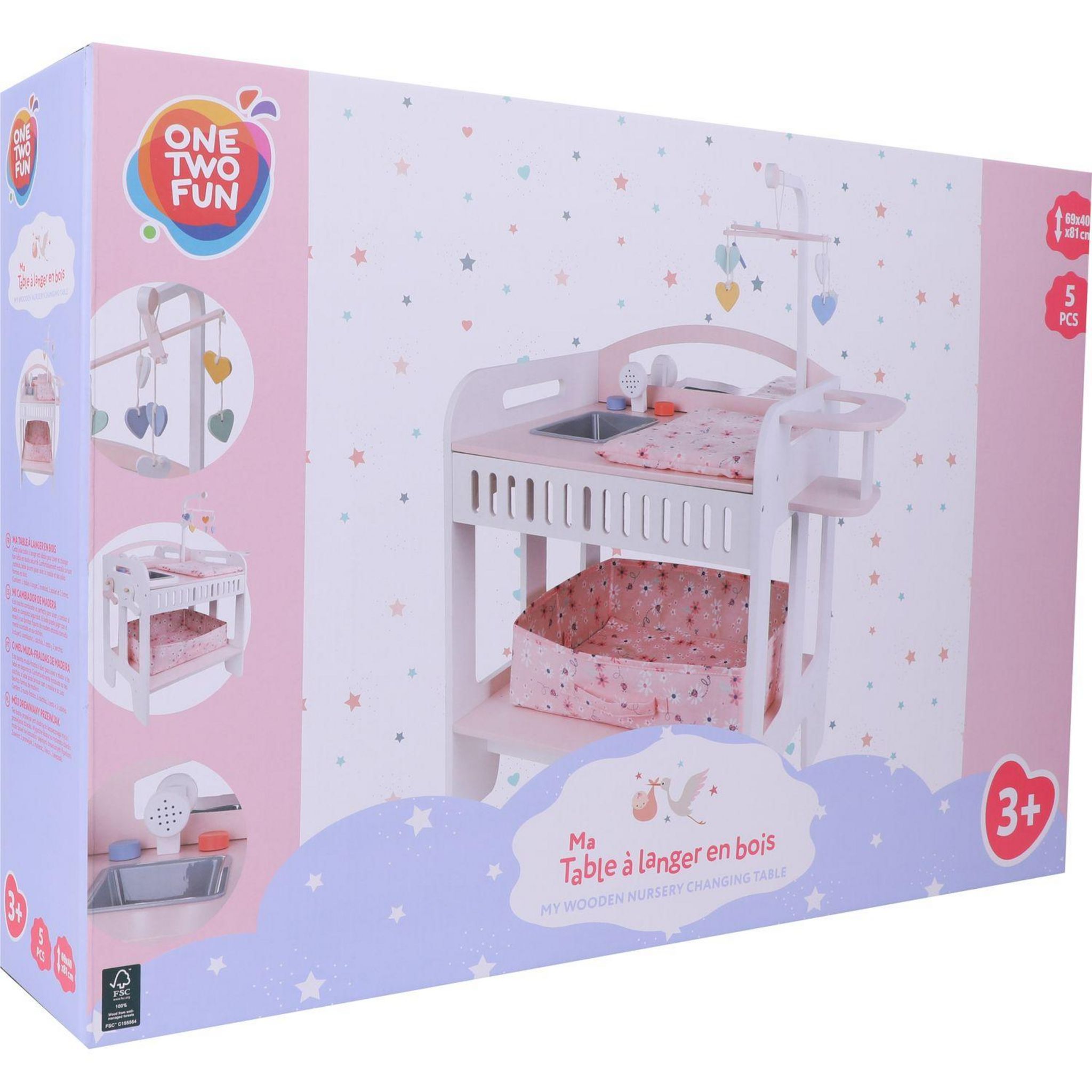 Voir la diapositive 2 : ONE TWO FUN Table à langer bébé en bois