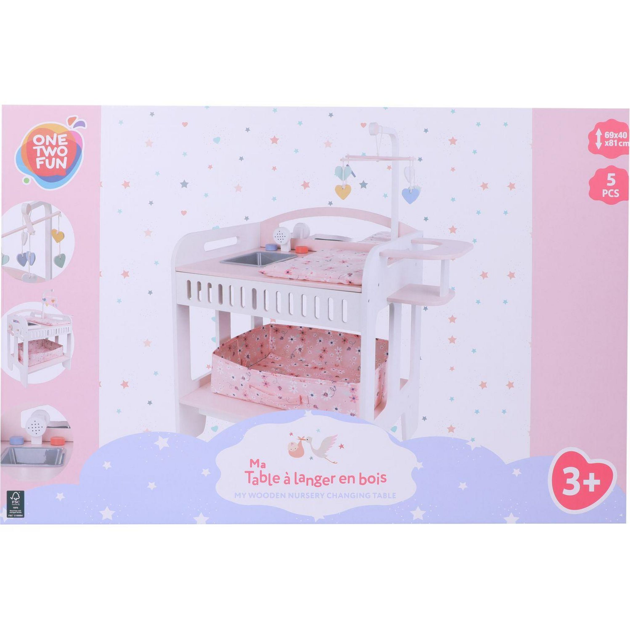 Voir la diapositive 3 : ONE TWO FUN Table à langer bébé en bois