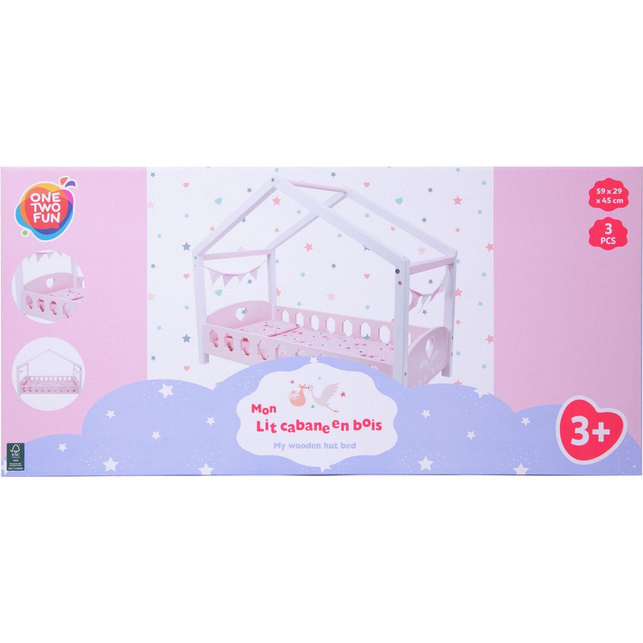 Voir la diapositive 4 : ONE TWO FUN Lit cabane pour poupée en bois