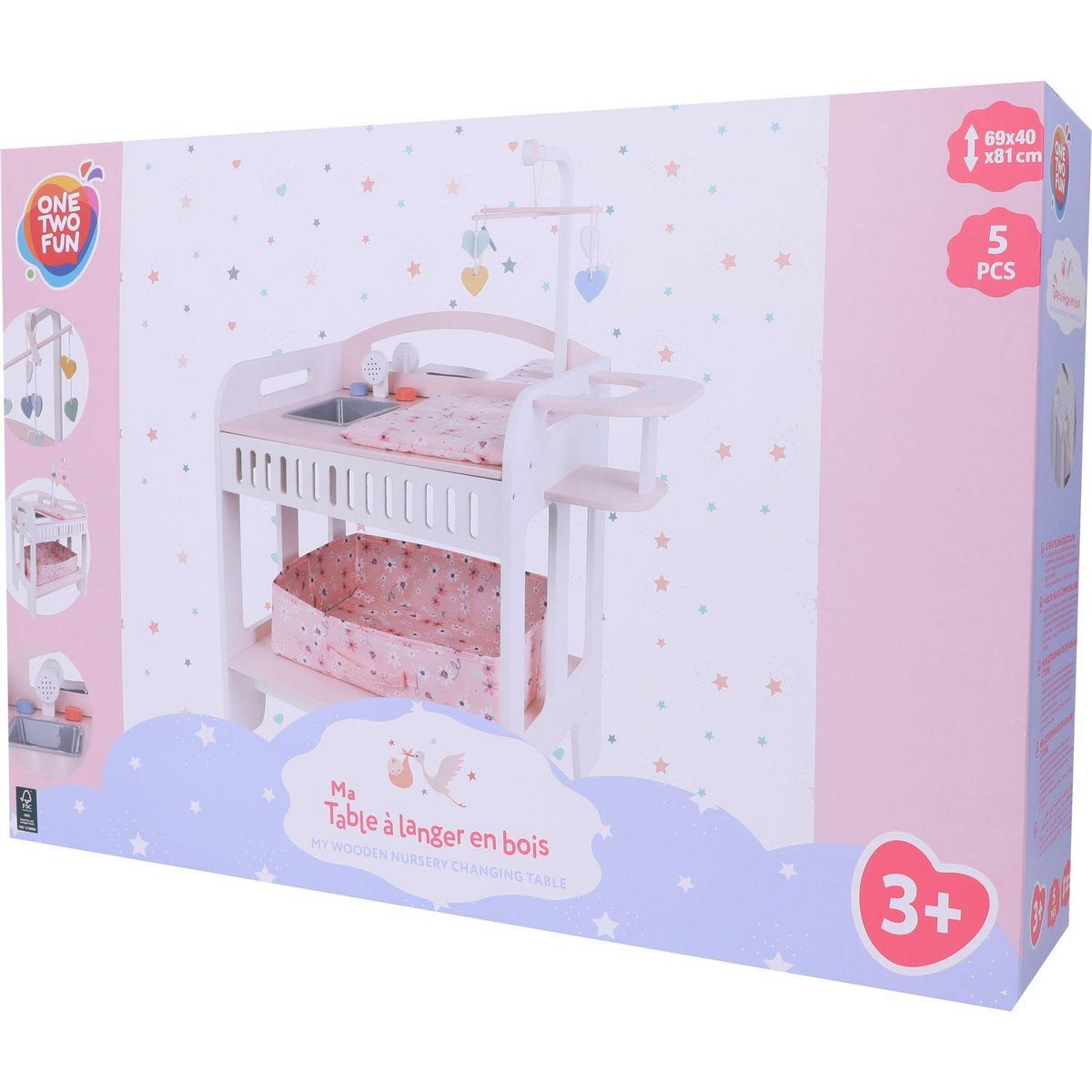 ONE TWO FUN Lit cabane pour poupée en bois