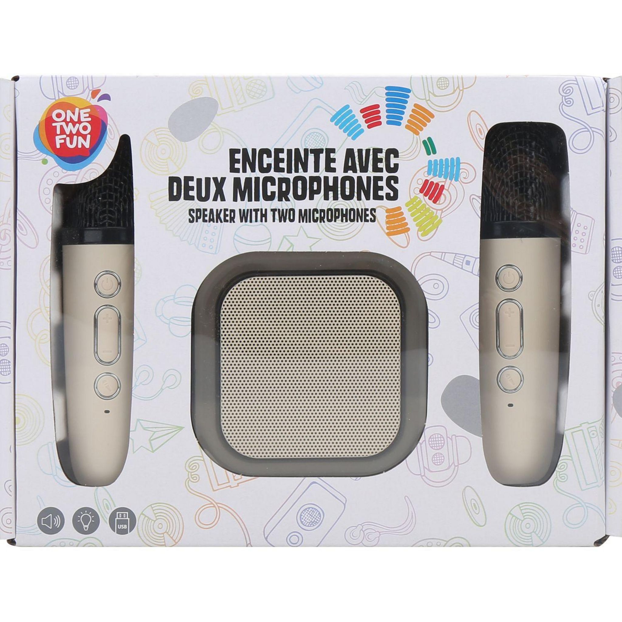 Voir la diapositive 3 : ONE TWO FUN Enceinte avec deux microphones