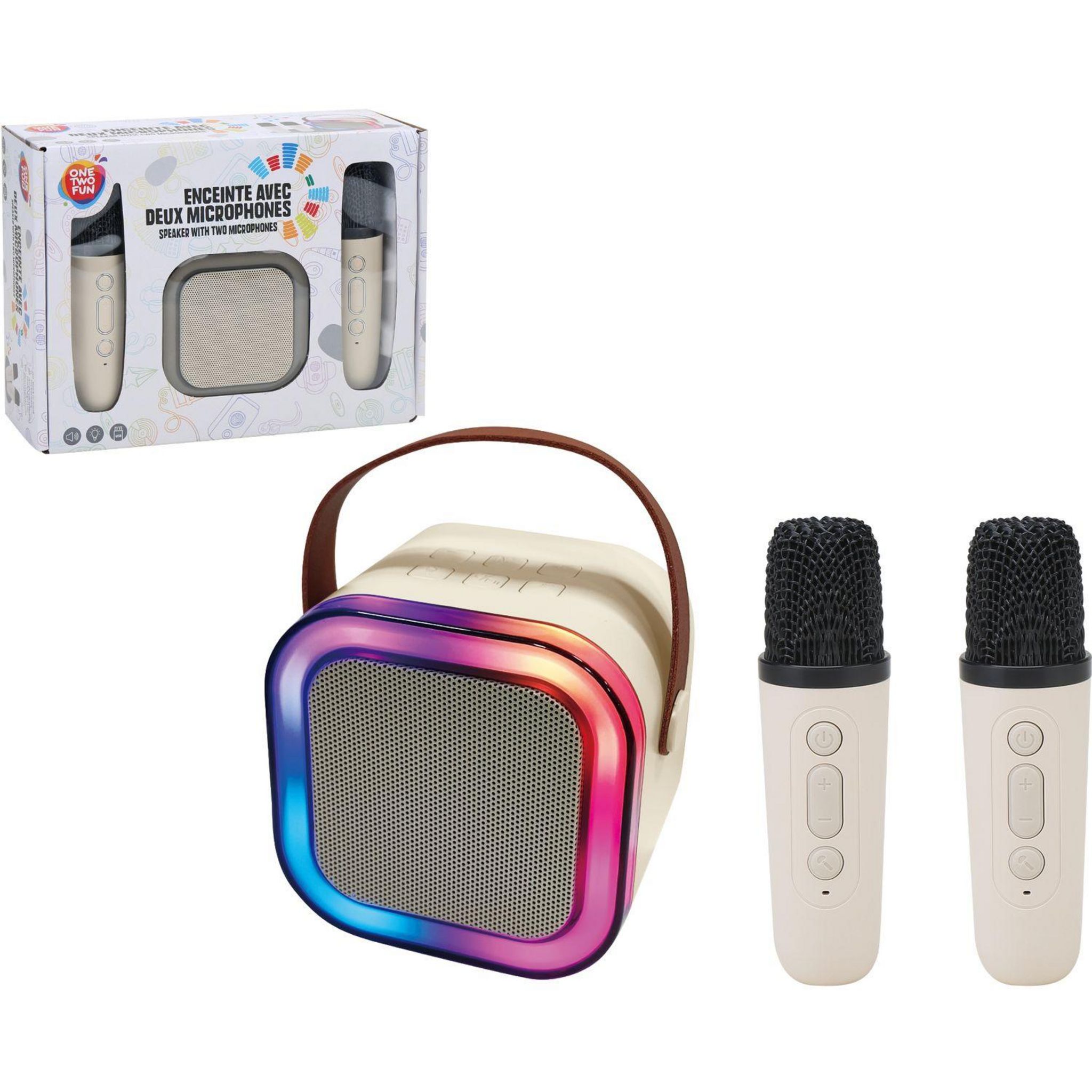 Voir la diapositive 4 : ONE TWO FUN Enceinte avec deux microphones
