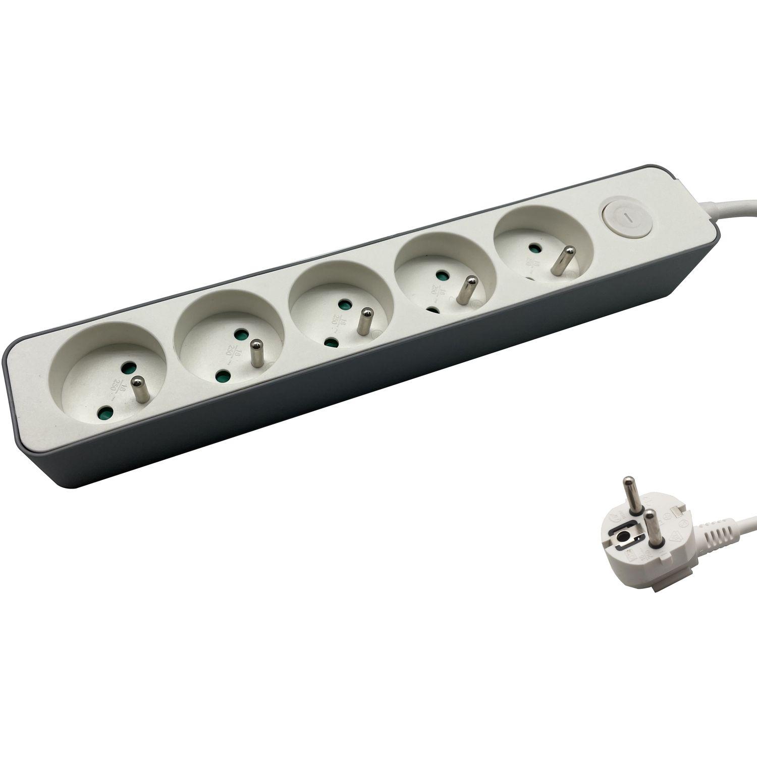 AUCHAN Multiprise filaire 5 prises blanc, 1,5 m