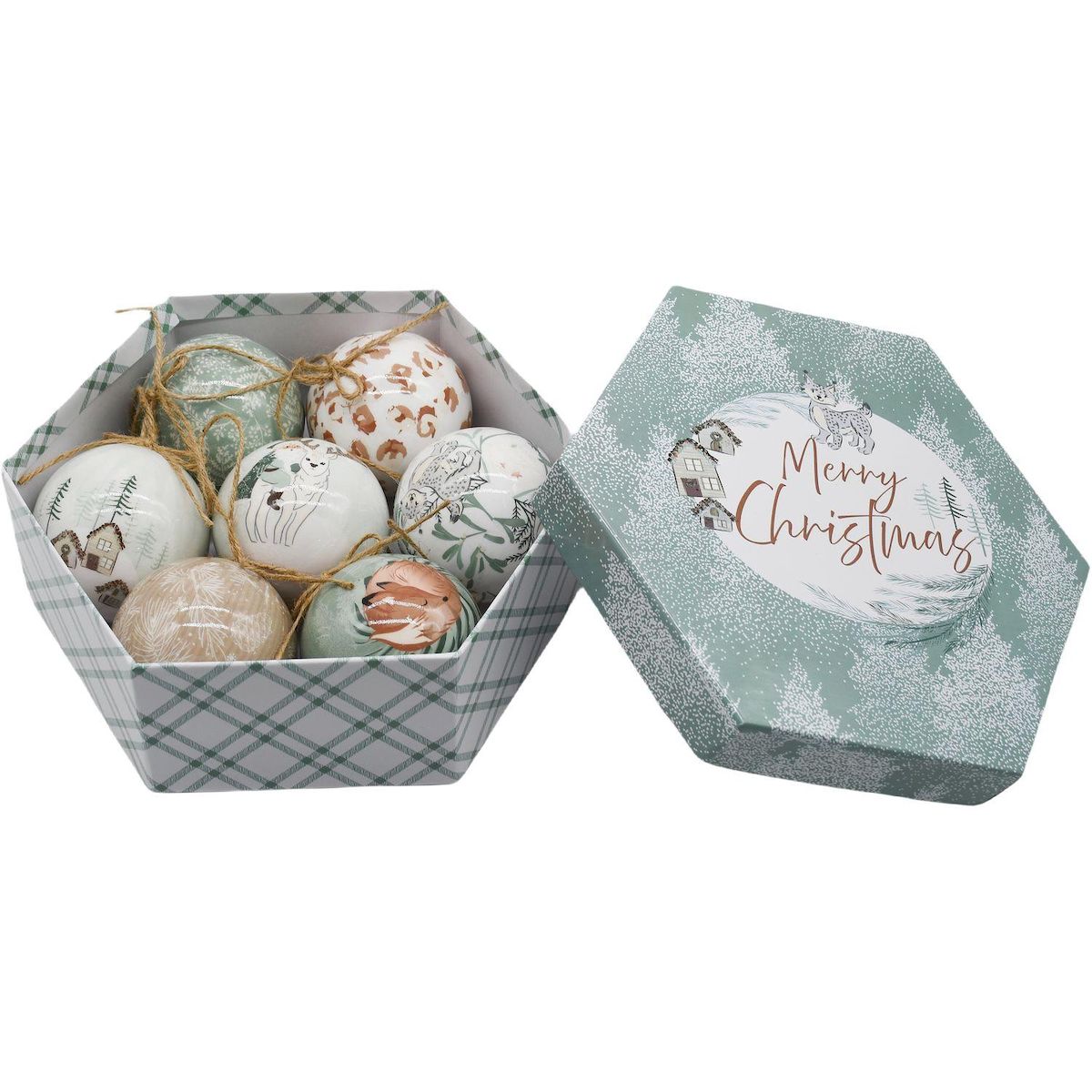 ACTUEL Lot de 7 Boules de Noël en Papier 7.8CM Forêt Canadienne
